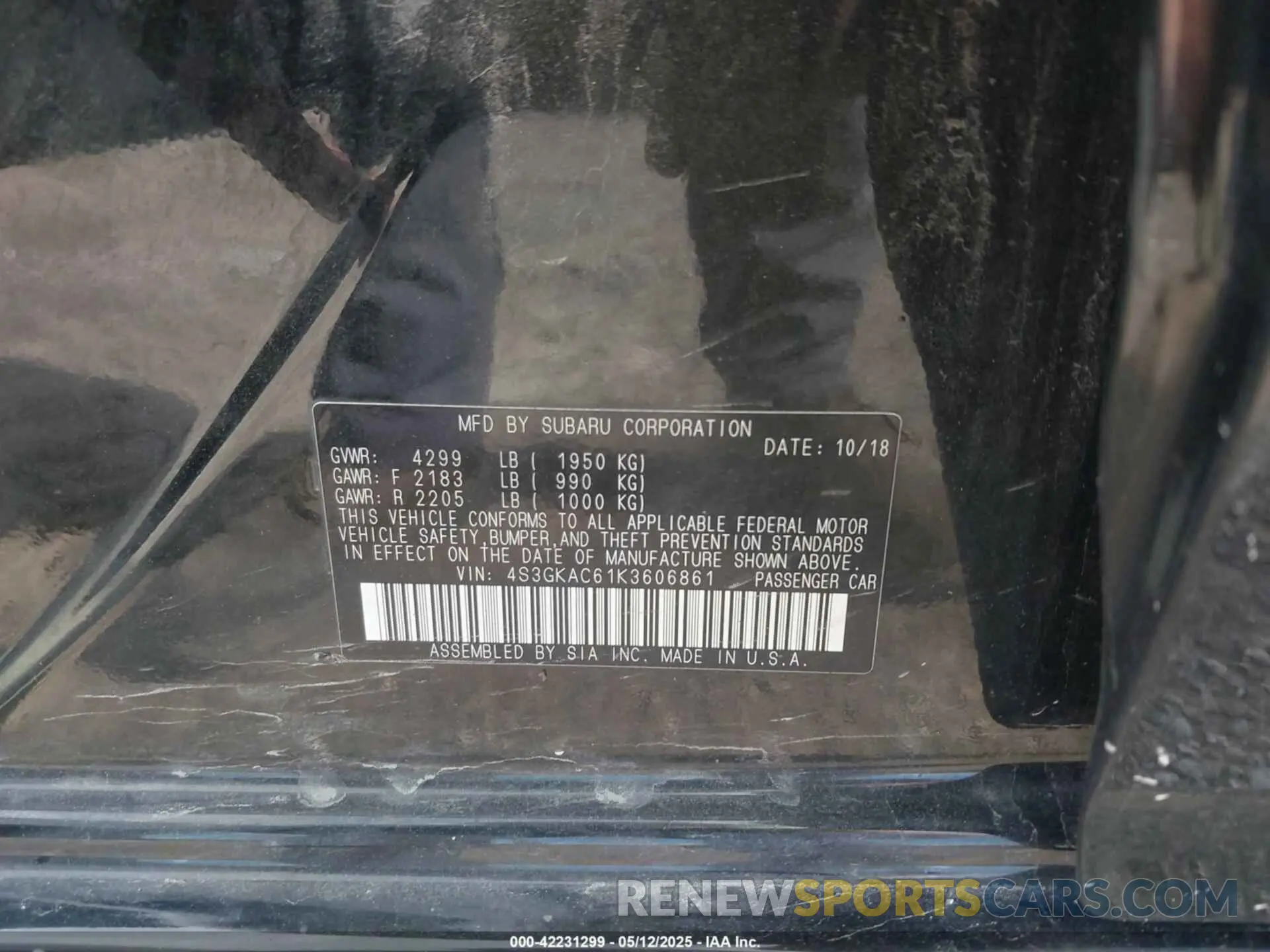 9 Photograph of a damaged car 4S3GKAC61K3606861 SUBARU IMPREZA 2019