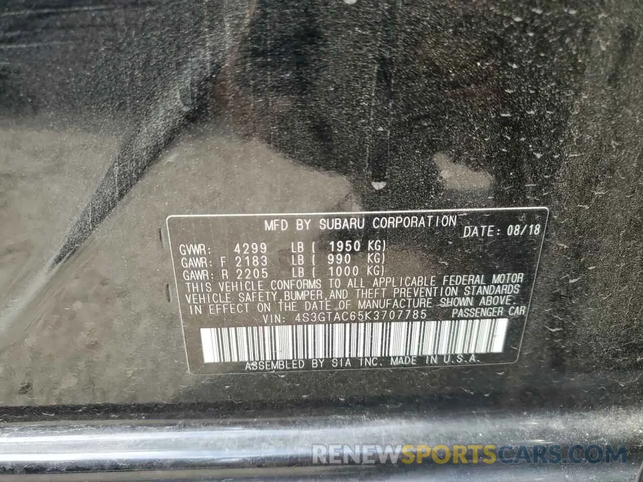 12 Photograph of a damaged car 4S3GTAC65K3707785 SUBARU IMPREZA 2019