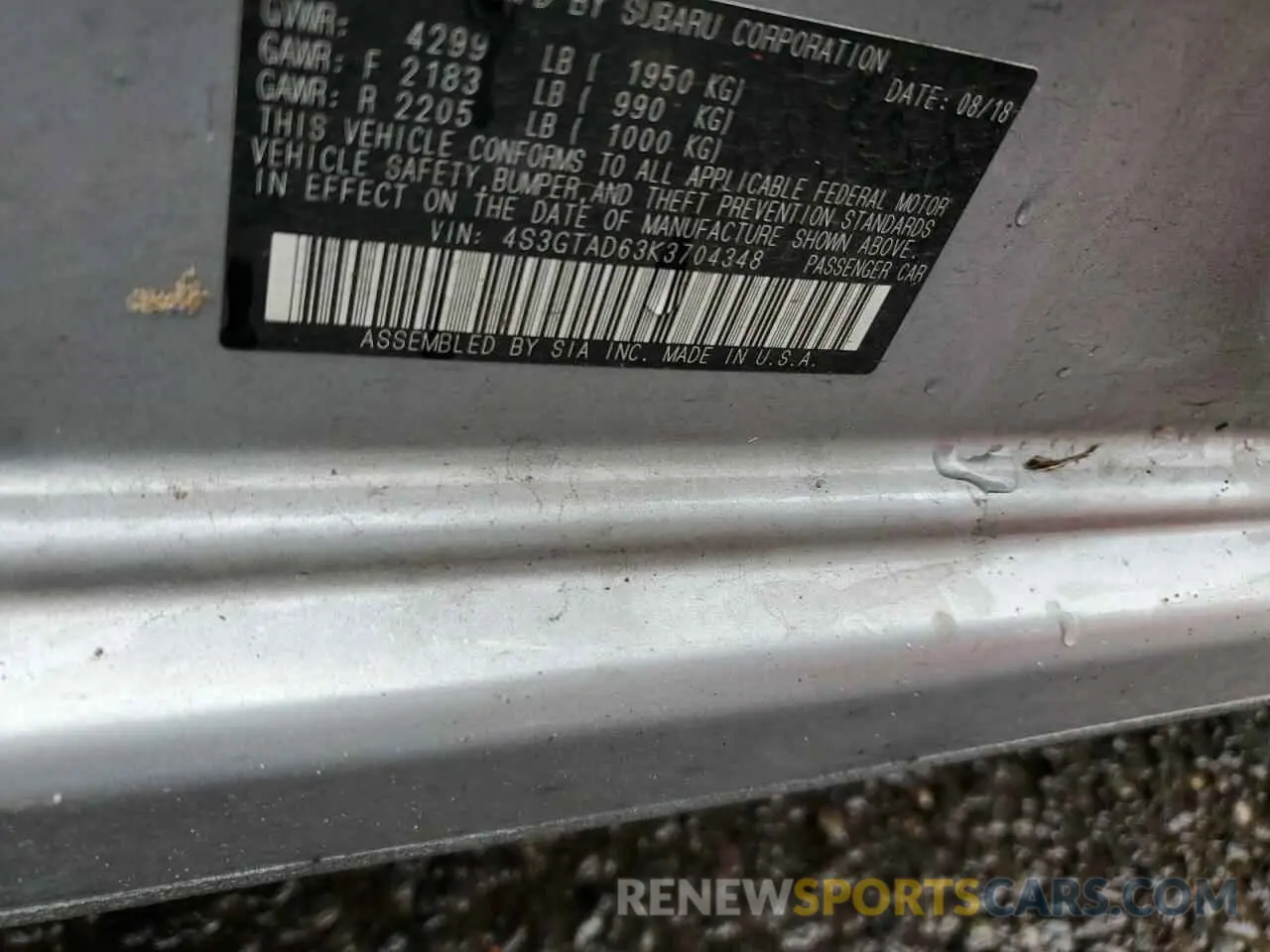 12 Photograph of a damaged car 4S3GTAD63K3704348 SUBARU IMPREZA 2019
