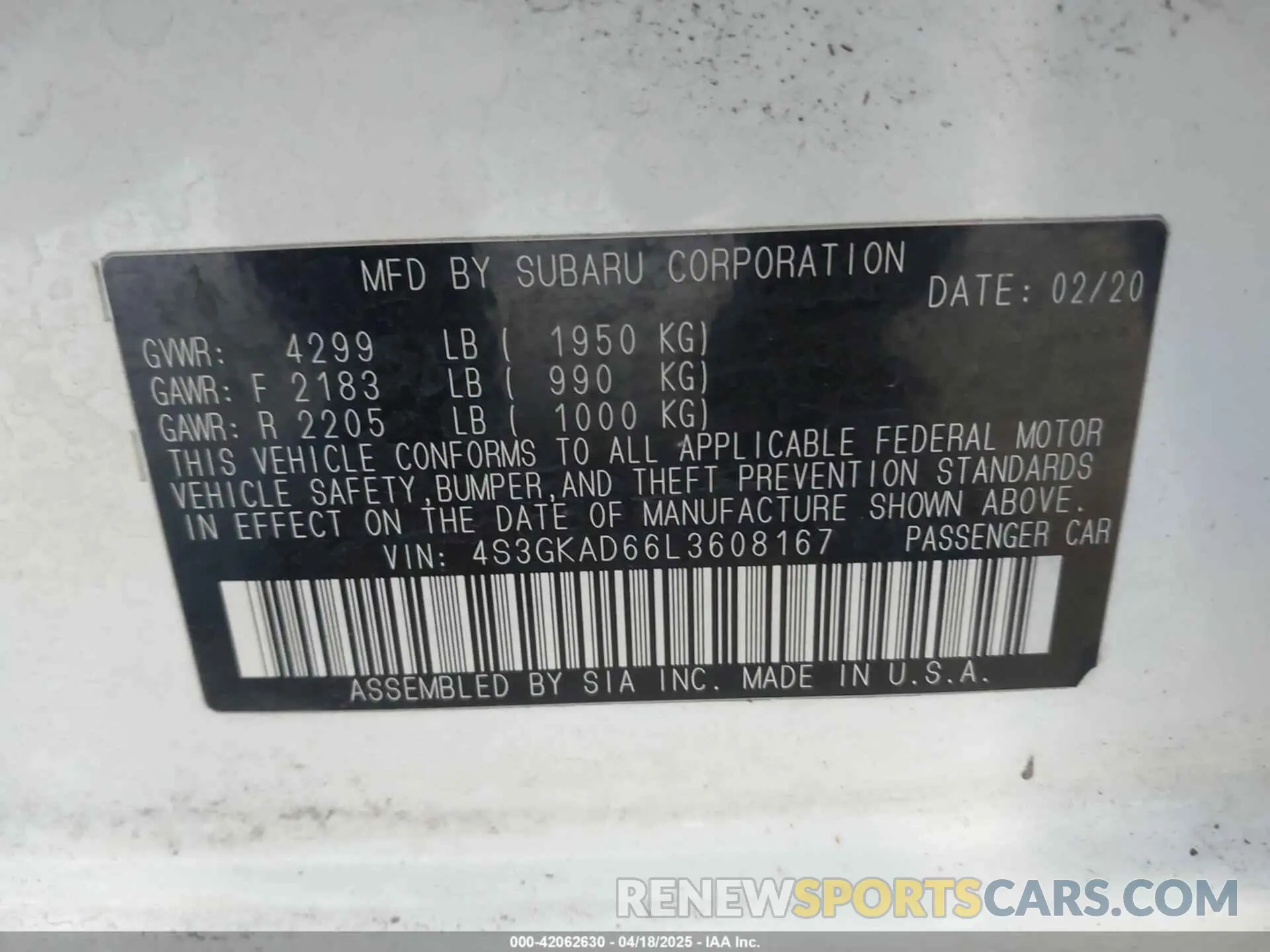 9 Фотография поврежденного автомобиля 4S3GKAD66L3608167 SUBARU IMPREZA 2020