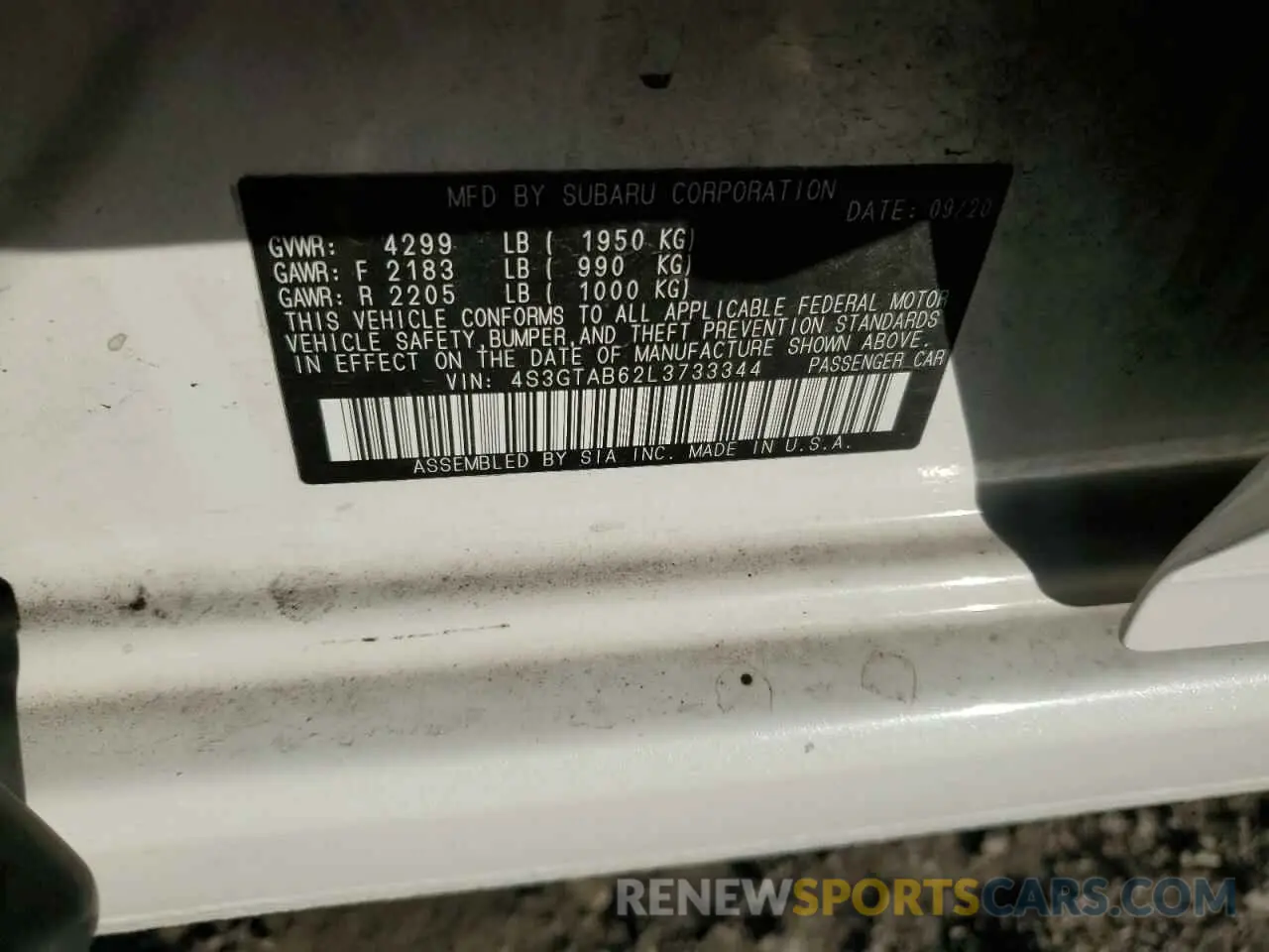 12 Photograph of a damaged car 4S3GTAB62L3733344 SUBARU IMPREZA 2020