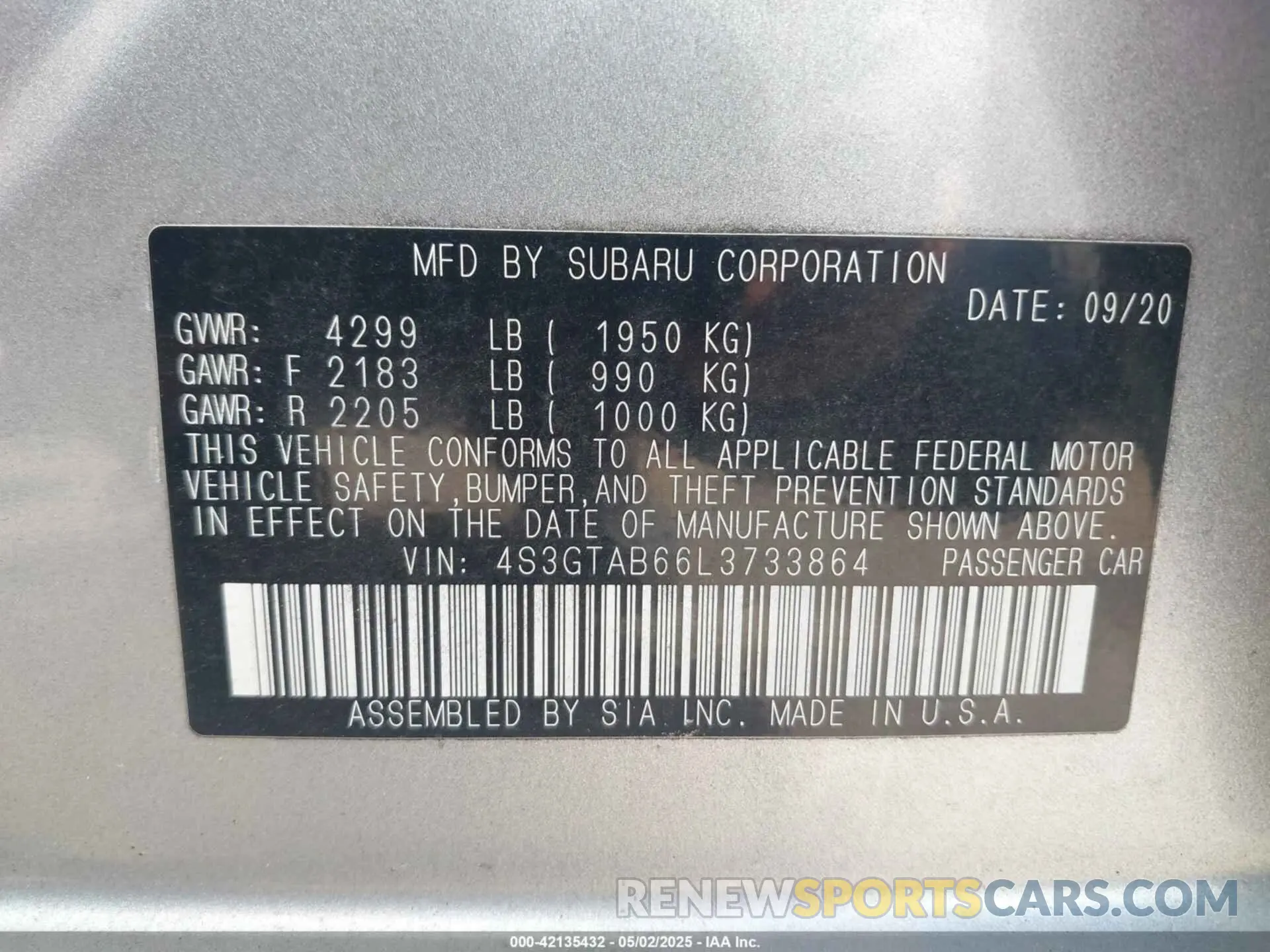 9 Фотография поврежденного автомобиля 4S3GTAB66L3733864 SUBARU IMPREZA 2020