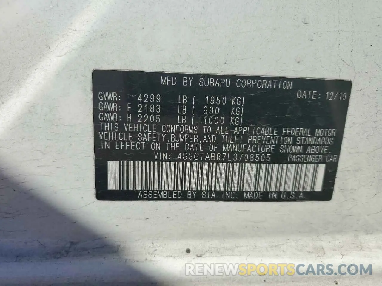 13 Фотография поврежденного автомобиля 4S3GTAB67L3708505 SUBARU IMPREZA 2020