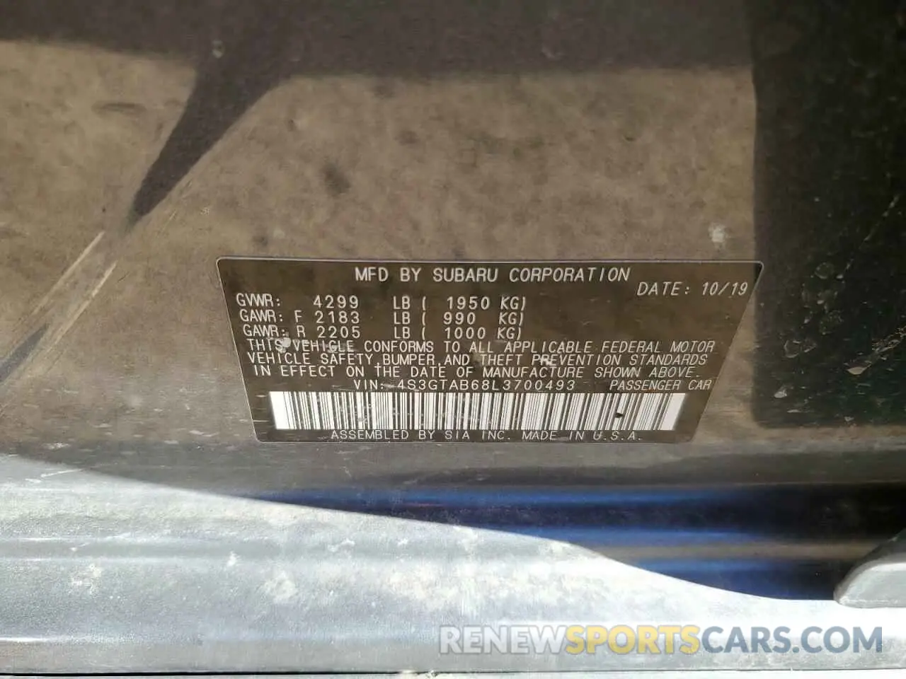 12 Photograph of a damaged car 4S3GTAB68L3700493 SUBARU IMPREZA 2020