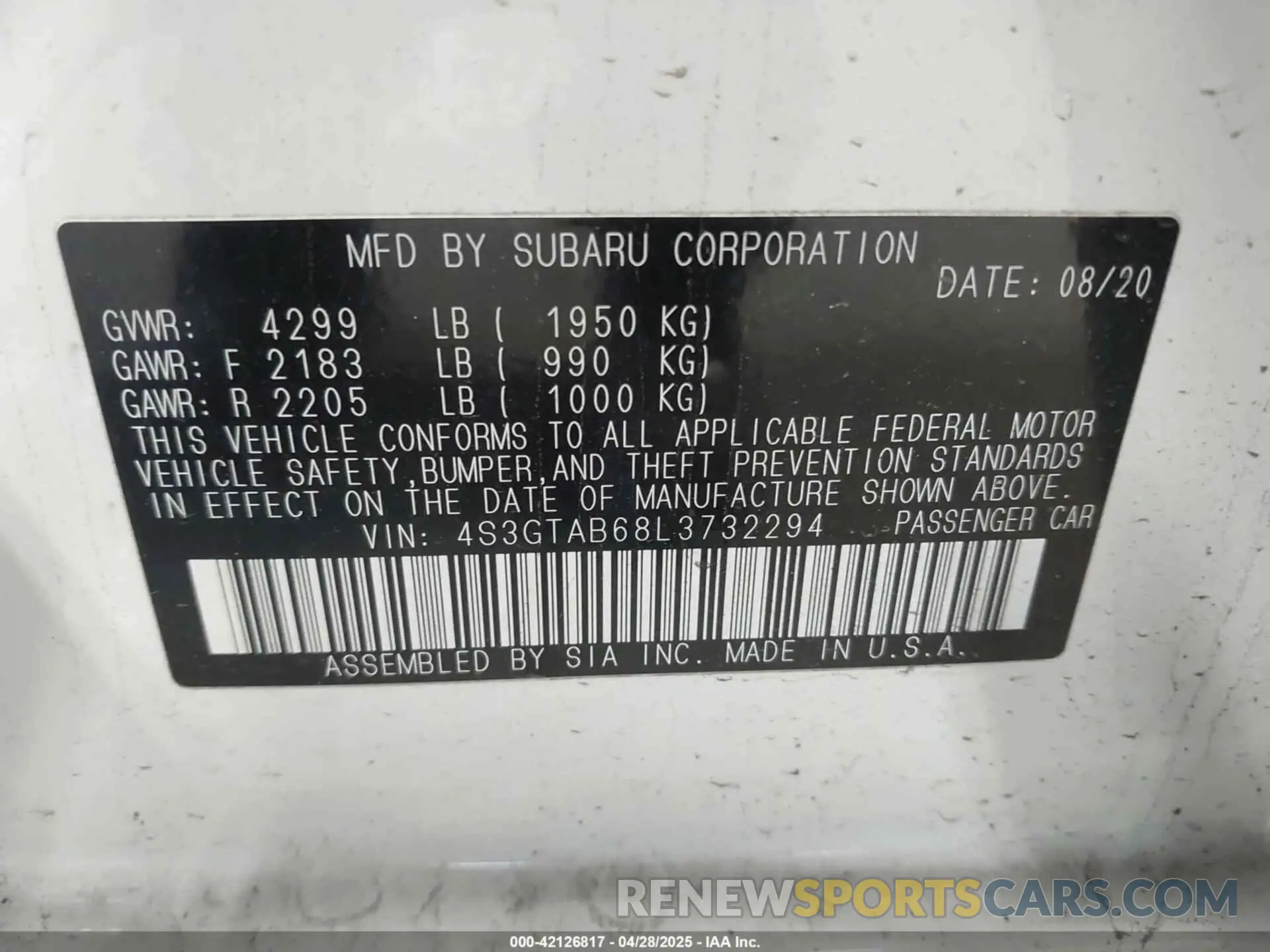 9 Фотография поврежденного автомобиля 4S3GTAB68L3732294 SUBARU IMPREZA 2020
