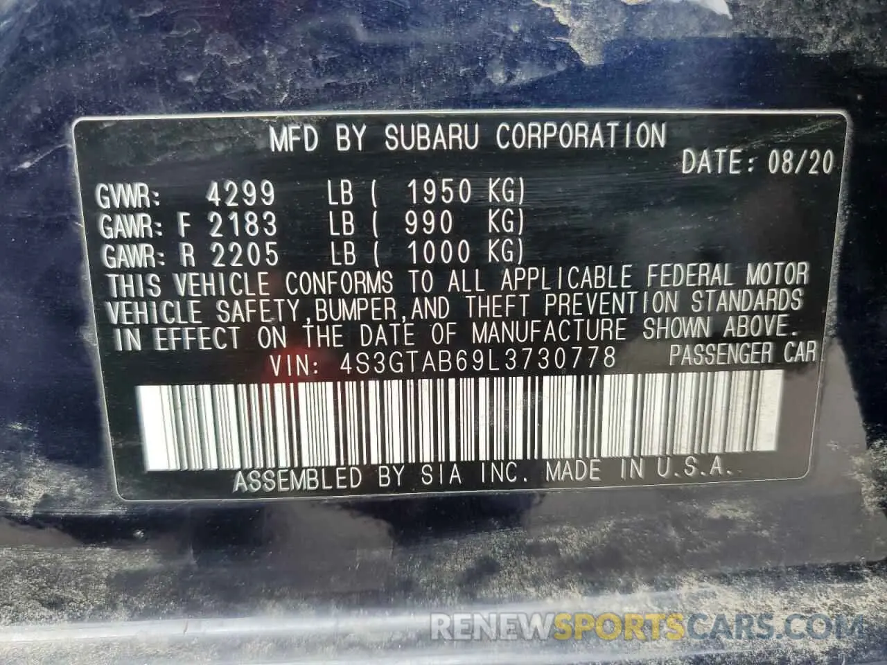 13 Фотография поврежденного автомобиля 4S3GTAB69L3730778 SUBARU IMPREZA 2020