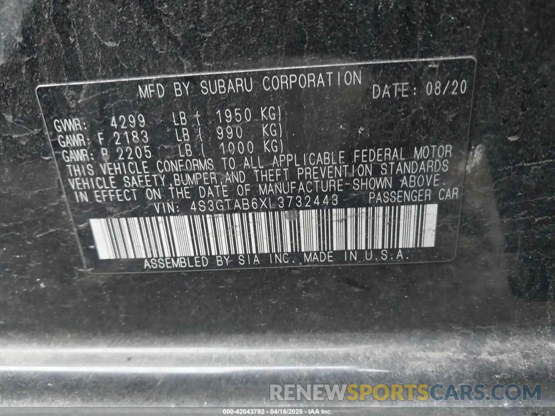 9 Photograph of a damaged car 4S3GTAB6XL3732443 SUBARU IMPREZA 2020