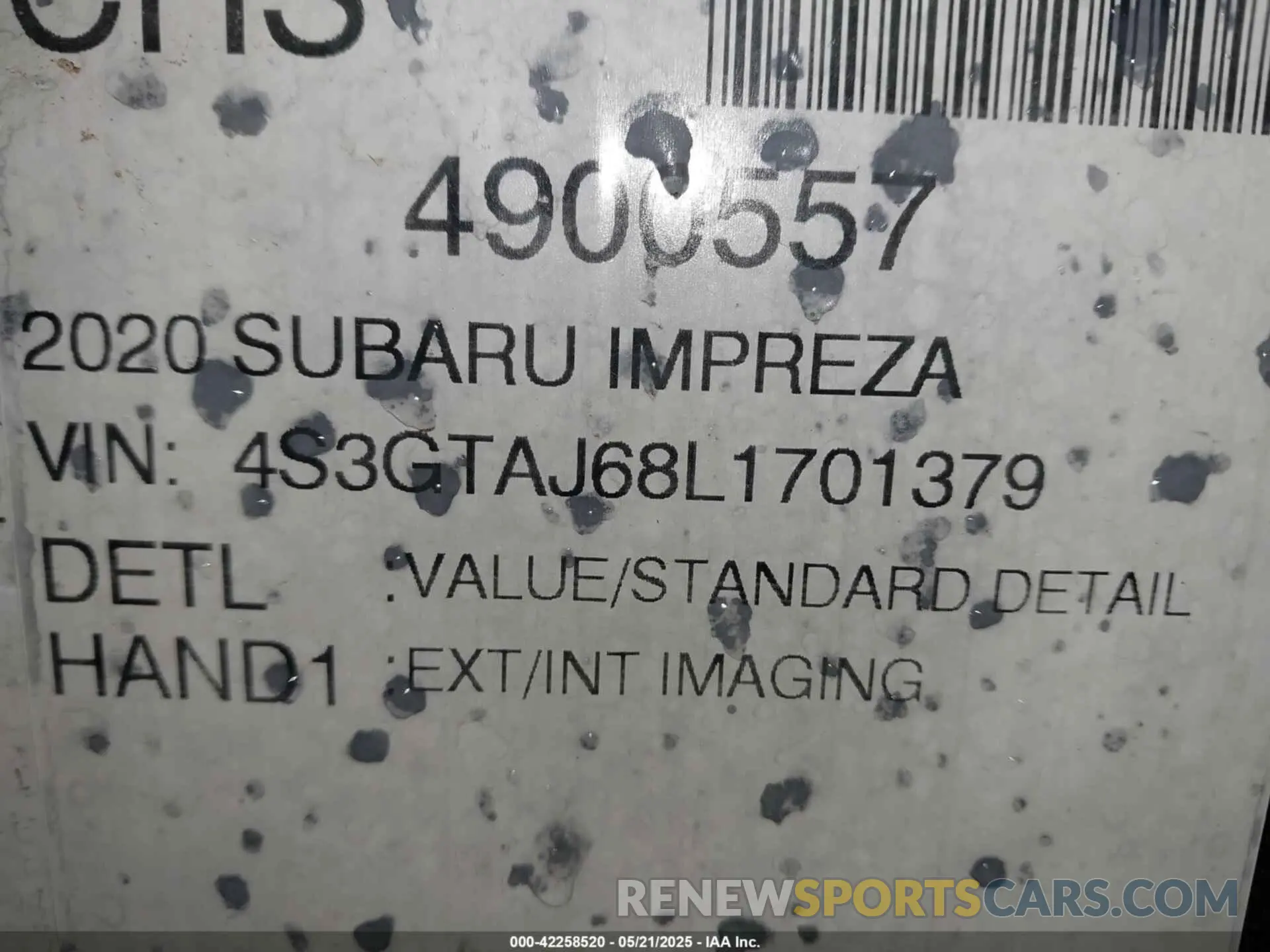 9 Photograph of a damaged car 4S3GTAJ68L1701379 SUBARU IMPREZA 2020
