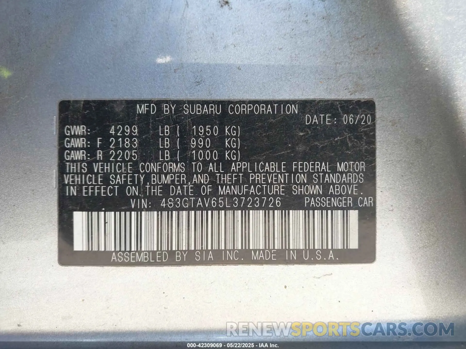 9 Photograph of a damaged car 4S3GTAV65L3723726 SUBARU IMPREZA 2020
