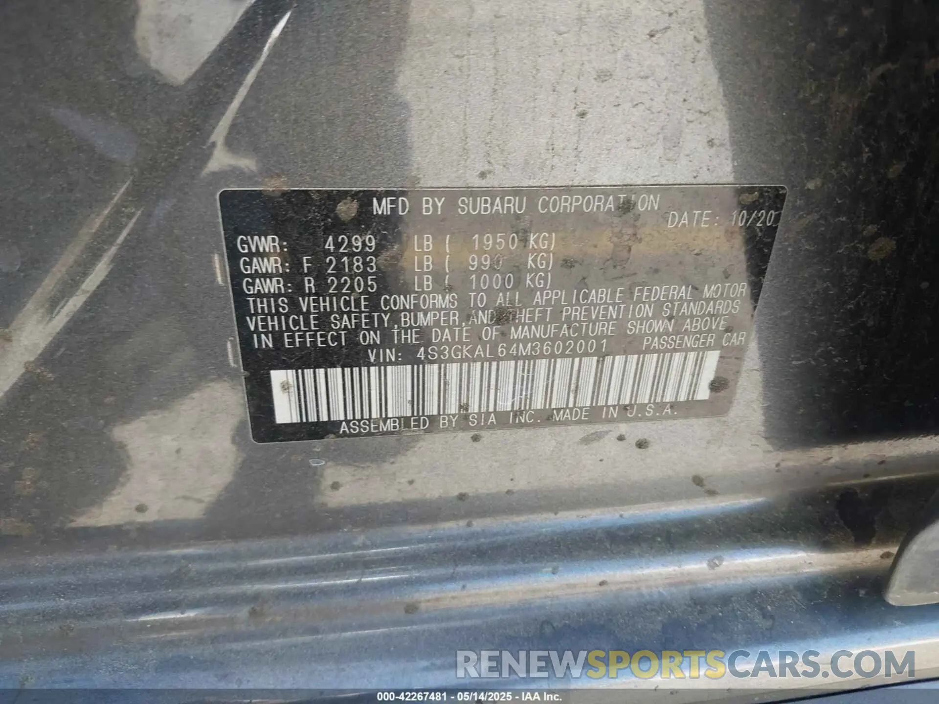9 Фотография поврежденного автомобиля 4S3GKAL64M3602001 SUBARU IMPREZA 2021