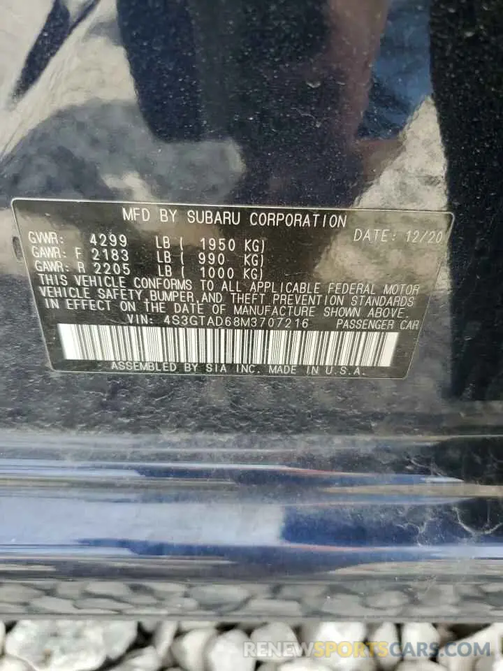 13 Фотография поврежденного автомобиля 4S3GTAD68M3707216 SUBARU IMPREZA 2021