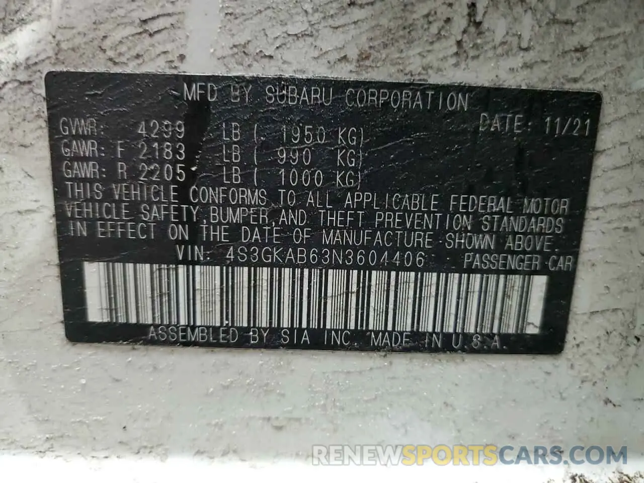 12 Photograph of a damaged car 4S3GKAB63N3604406 SUBARU IMPREZA 2022