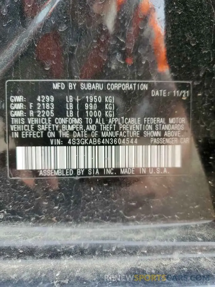 12 Фотография поврежденного автомобиля 4S3GKAB64N3604544 SUBARU IMPREZA 2022