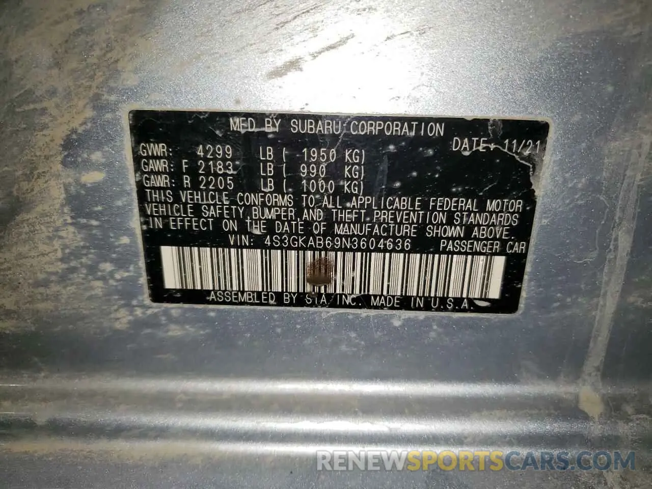 12 Фотография поврежденного автомобиля 4S3GKAB69N3604636 SUBARU IMPREZA 2022