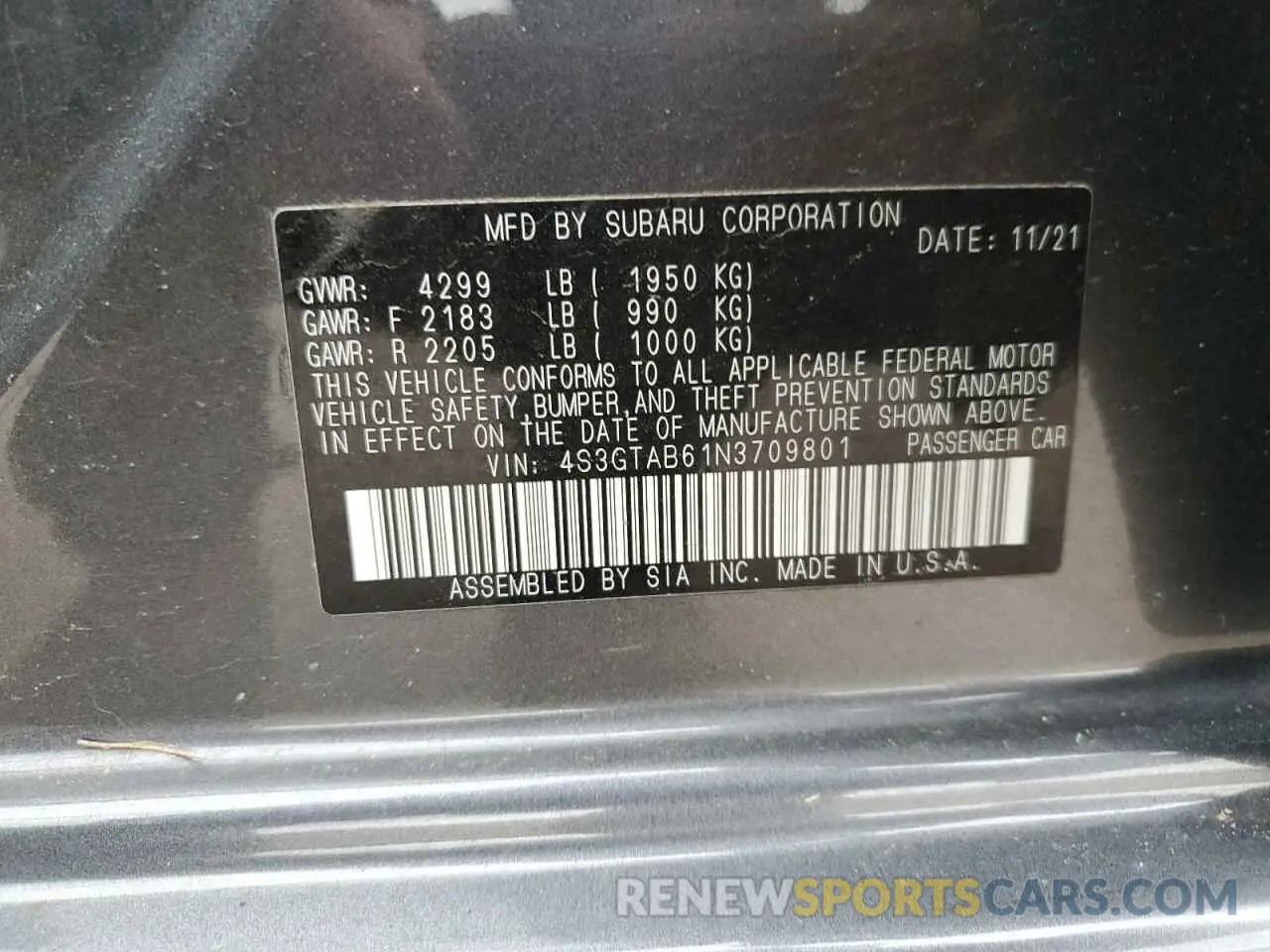15 Фотография поврежденного автомобиля 4S3GTAB61N3709801 SUBARU IMPREZA 2022
