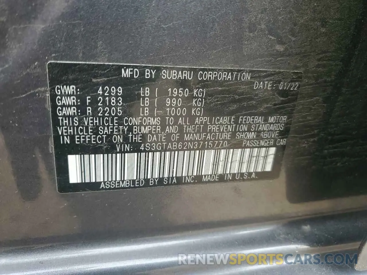 13 Photograph of a damaged car 4S3GTAB62N3715770 SUBARU IMPREZA 2022