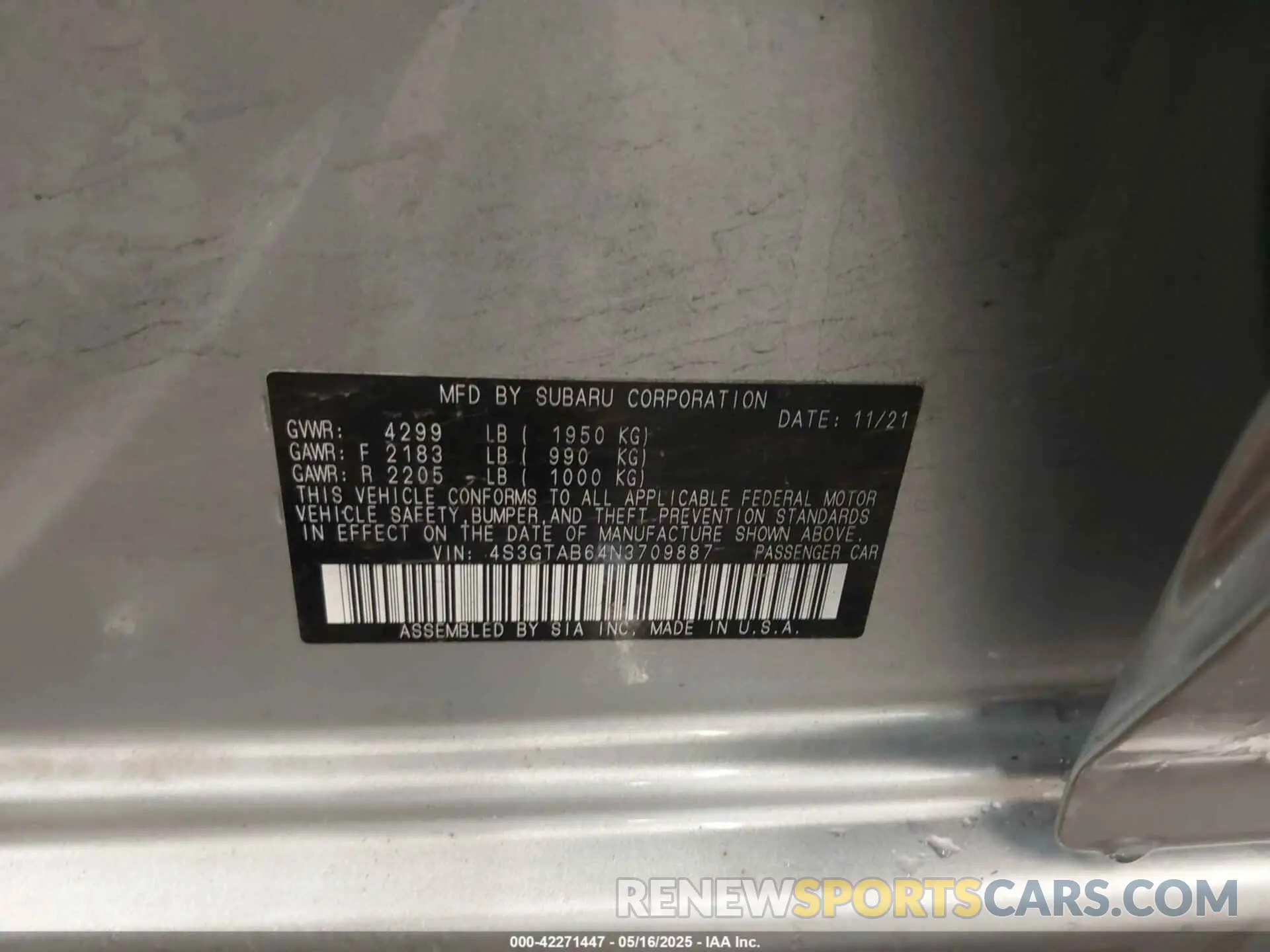 9 Фотография поврежденного автомобиля 4S3GTAB64N3709887 SUBARU IMPREZA 2022