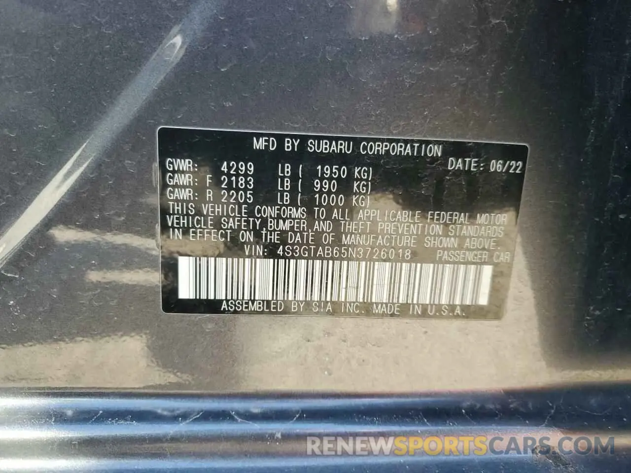 13 Photograph of a damaged car 4S3GTAB65N3726018 SUBARU IMPREZA 2022