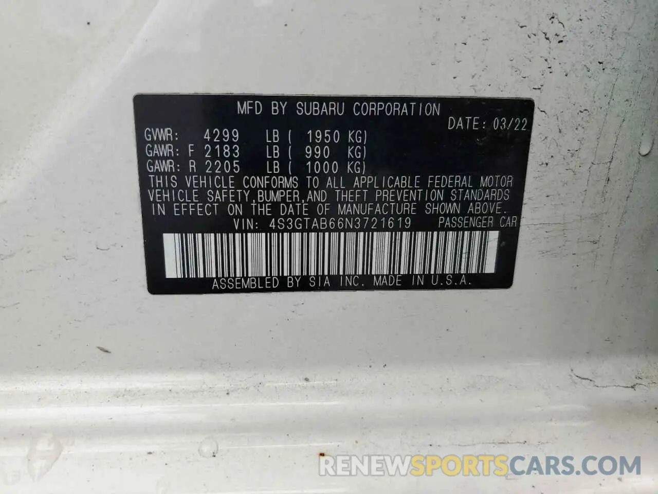 12 Фотография поврежденного автомобиля 4S3GTAB66N3721619 SUBARU IMPREZA 2022