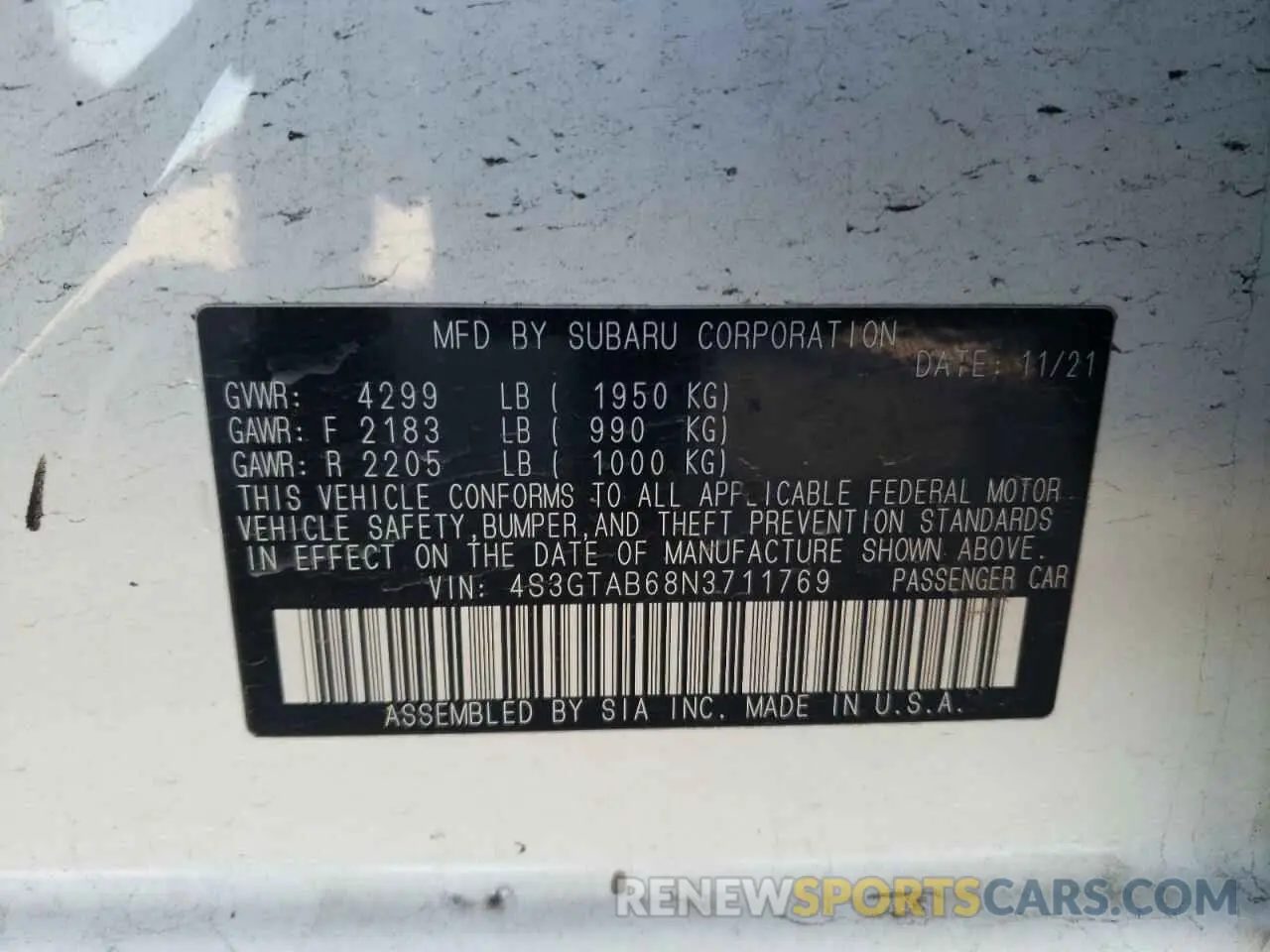 12 Photograph of a damaged car 4S3GTAB68N3711769 SUBARU IMPREZA 2022