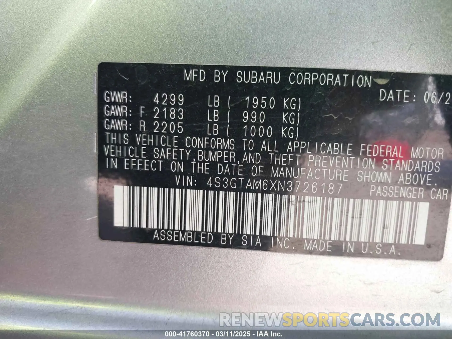 9 Фотография поврежденного автомобиля 4S3GTAM6XN3726187 SUBARU IMPREZA 2022