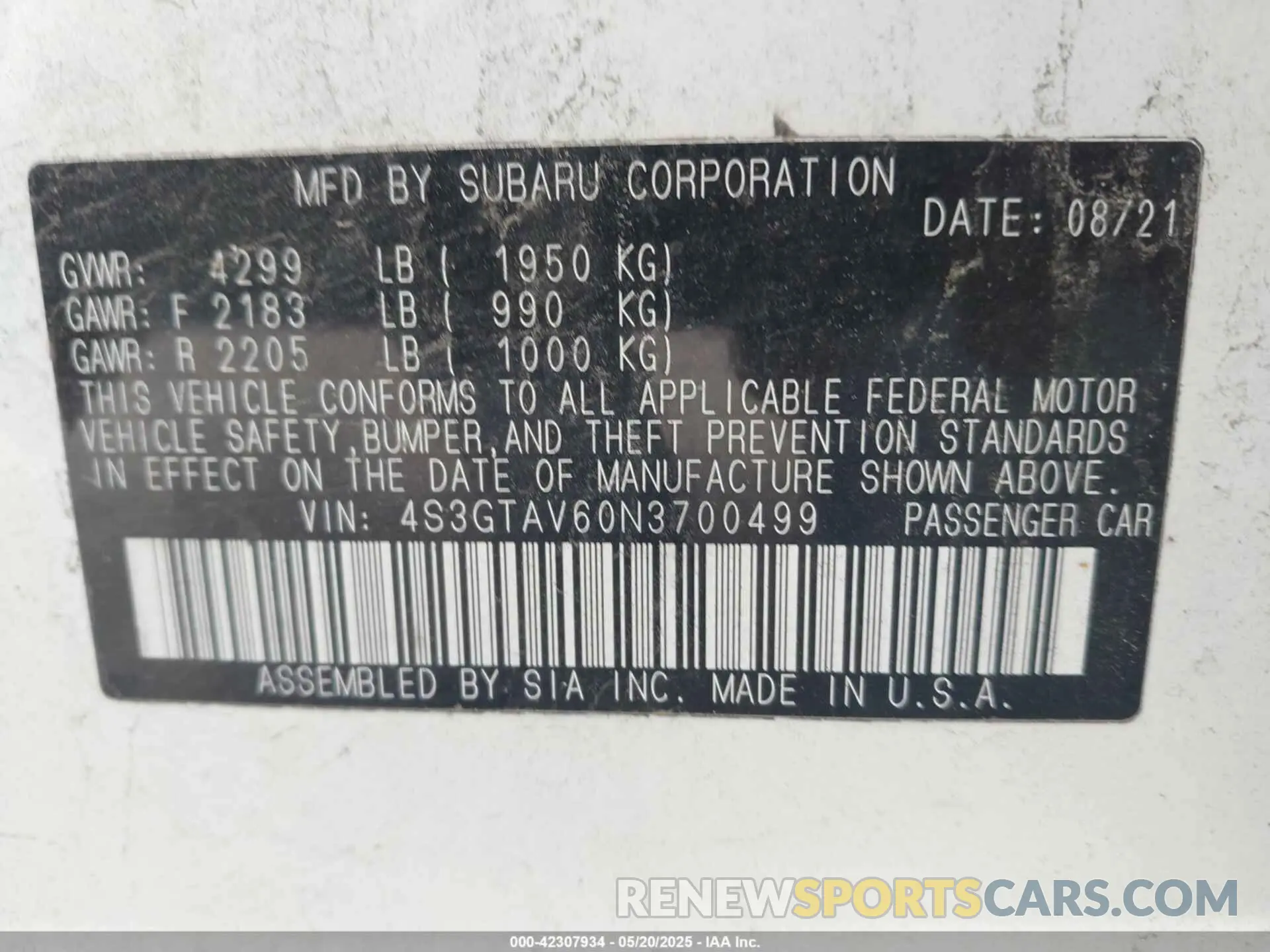 9 Фотография поврежденного автомобиля 4S3GTAV60N3700499 SUBARU IMPREZA 2022