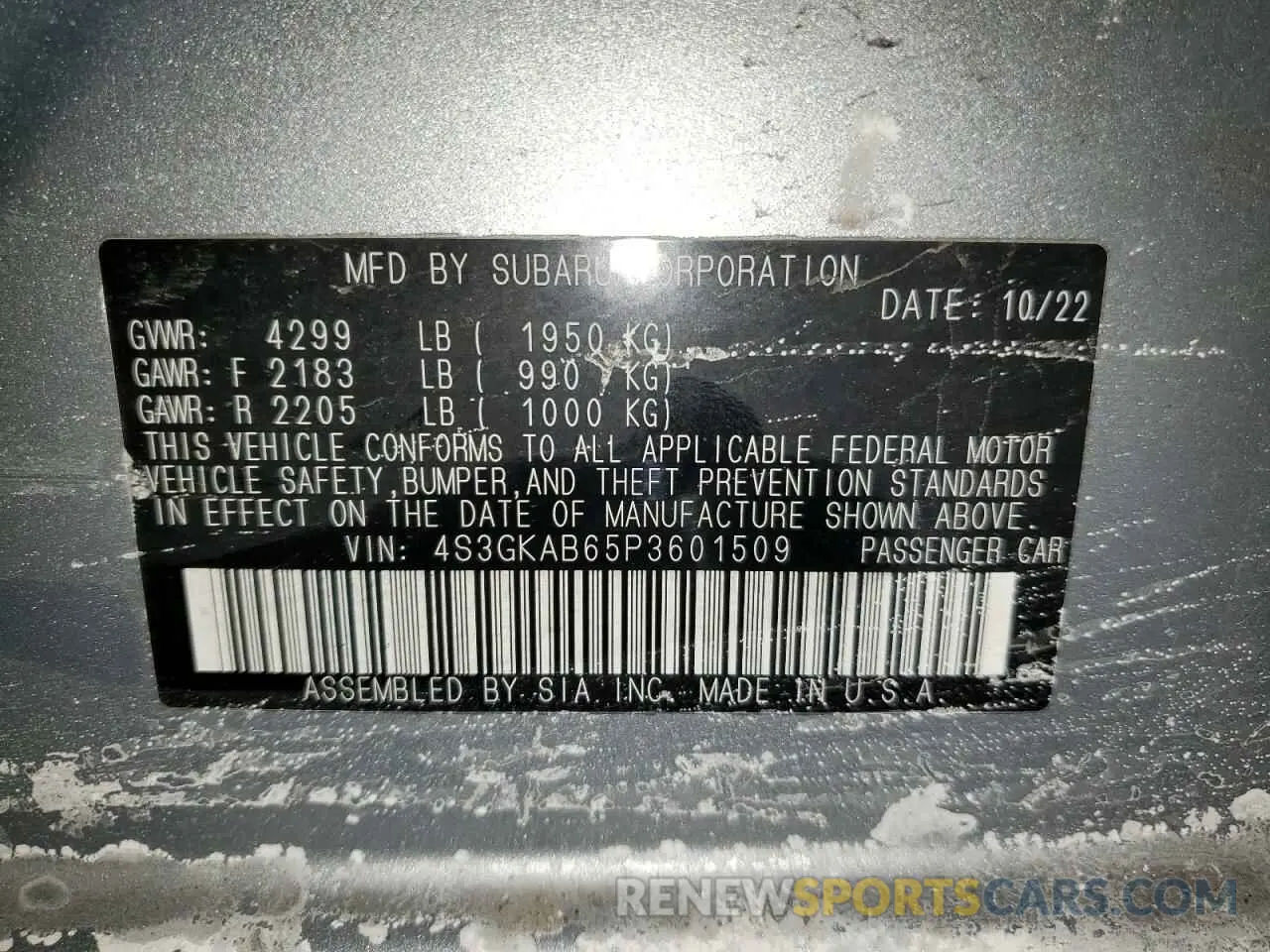 12 Photograph of a damaged car 4S3GKAB65P3601509 SUBARU IMPREZA 2023
