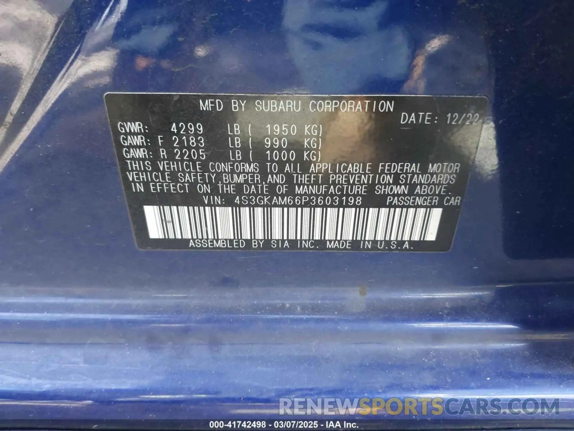 9 Photograph of a damaged car 4S3GKAM66P3603198 SUBARU IMPREZA 2023