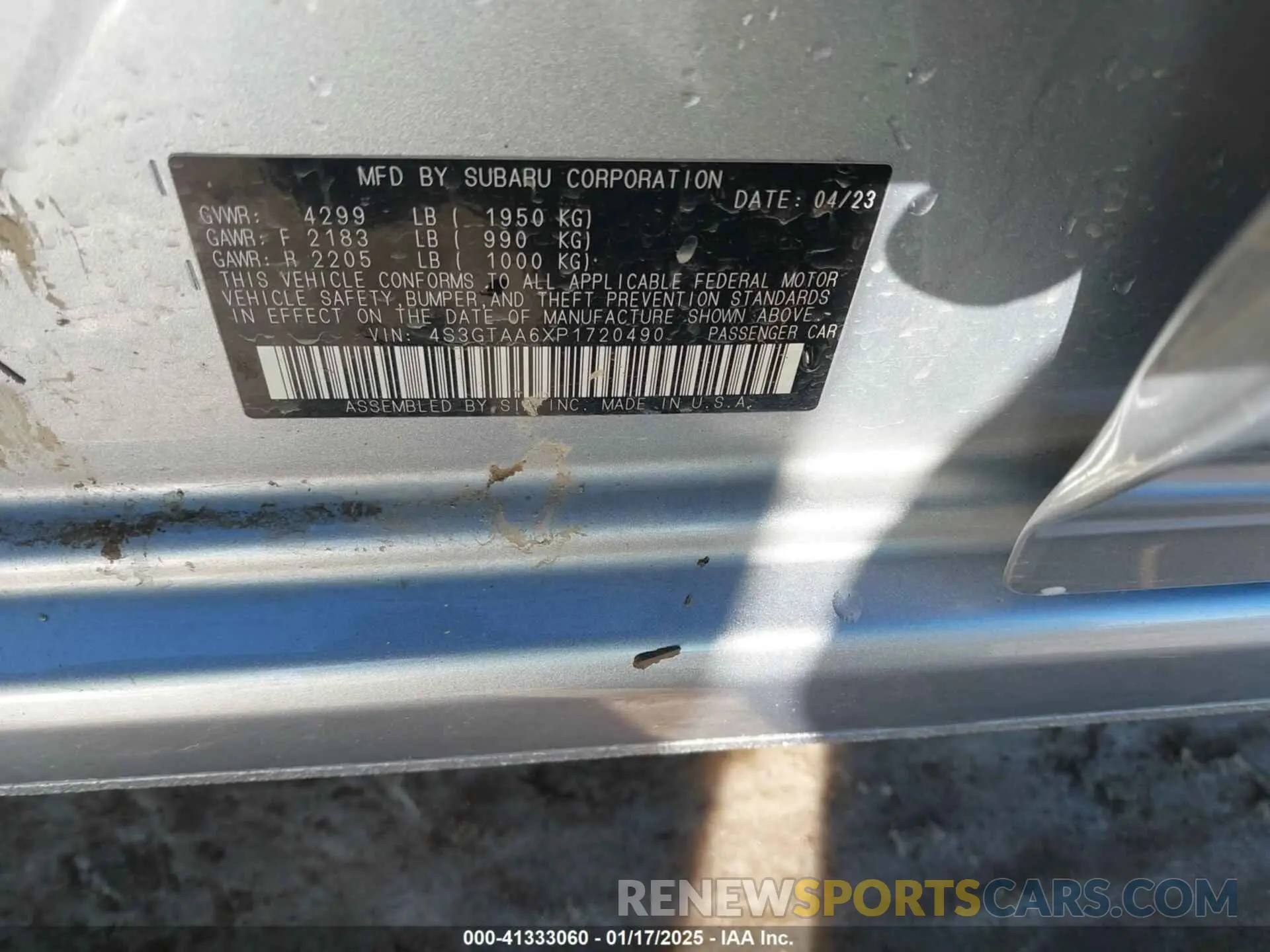 9 Photograph of a damaged car 4S3GTAA6XP1720490 SUBARU IMPREZA 2023