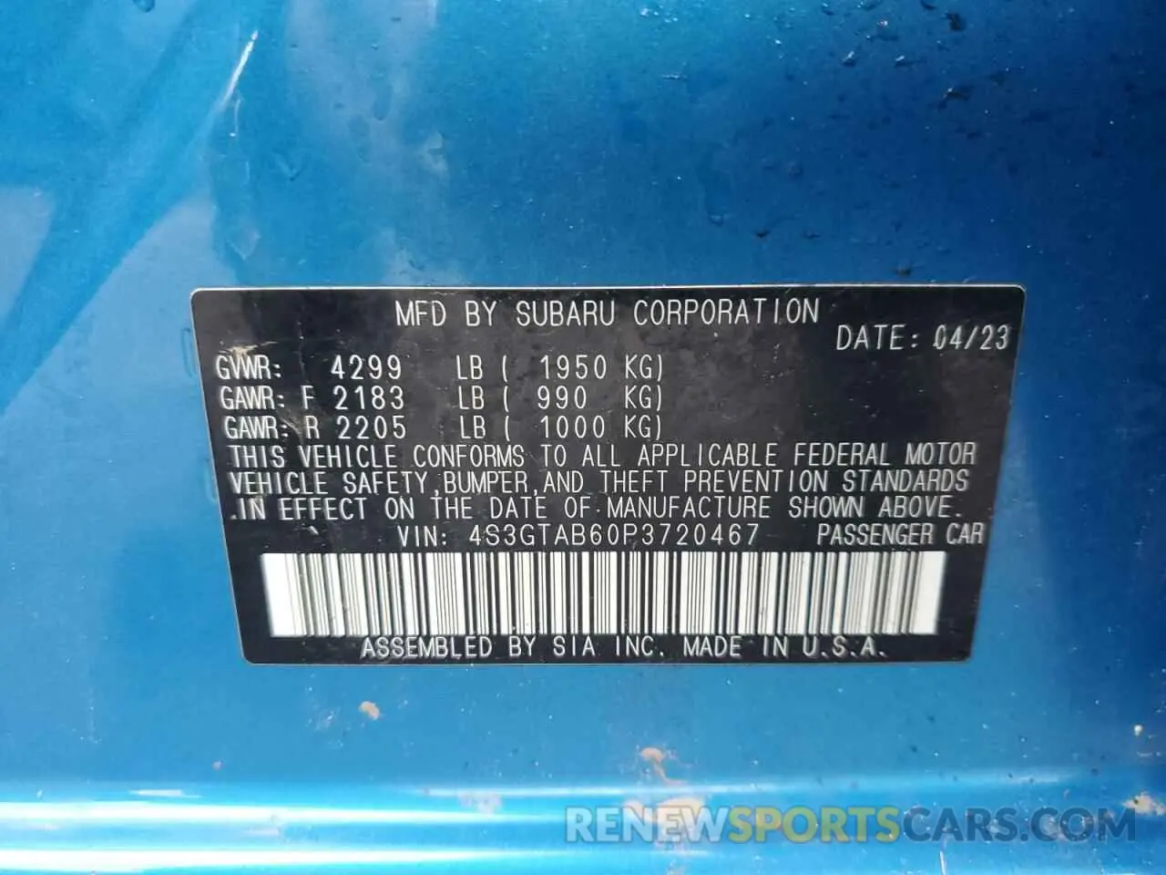 12 Photograph of a damaged car 4S3GTAB60P3720467 SUBARU IMPREZA 2023