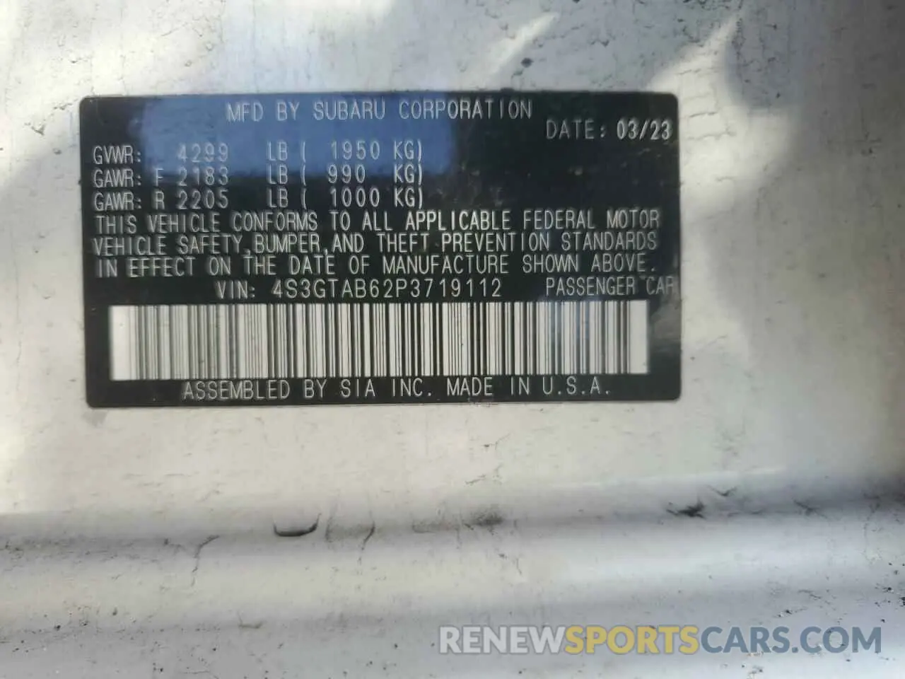 13 Photograph of a damaged car 4S3GTAB62P3719112 SUBARU IMPREZA 2023