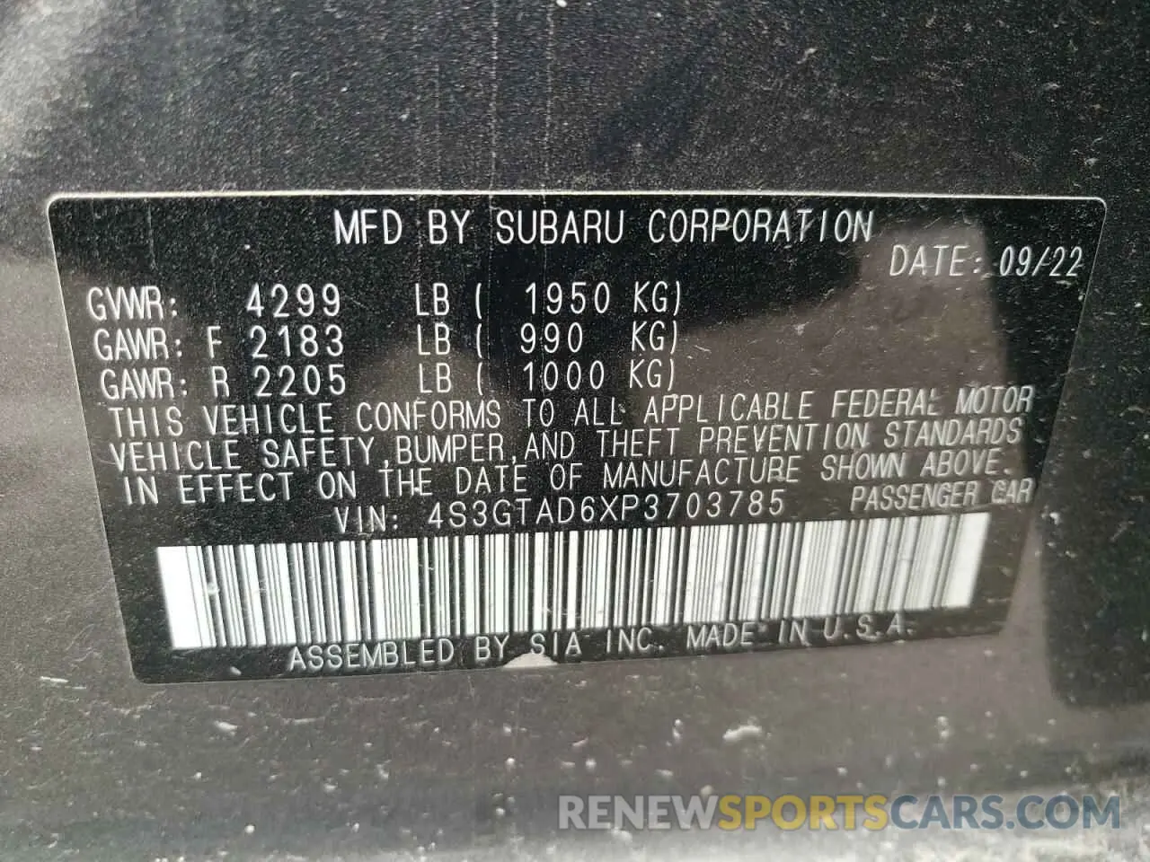 14 Photograph of a damaged car 4S3GTAD6XP3703785 SUBARU IMPREZA 2023