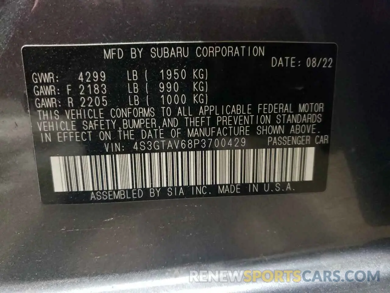 13 Photograph of a damaged car 4S3GTAV68P3700429 SUBARU IMPREZA 2023