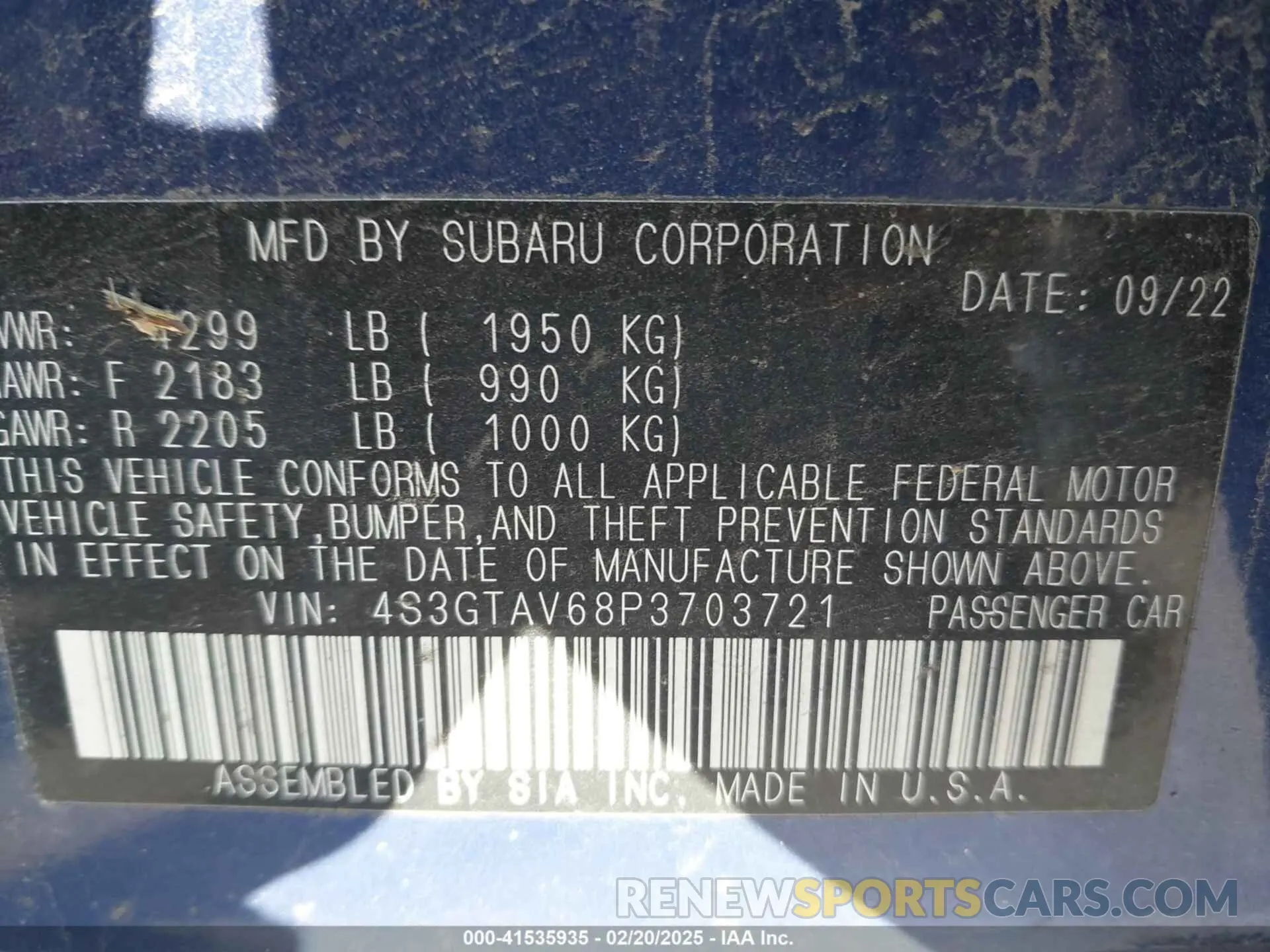 9 Photograph of a damaged car 4S3GTAV68P3703721 SUBARU IMPREZA 2023