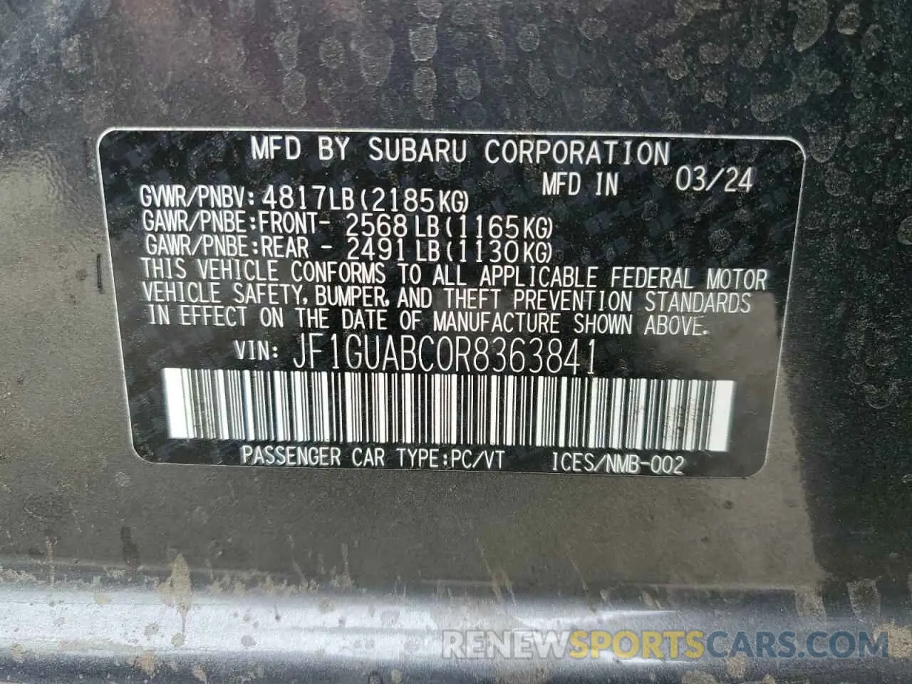 13 Фотография поврежденного автомобиля JF1GUABC0R8363841 SUBARU IMPREZA 2024