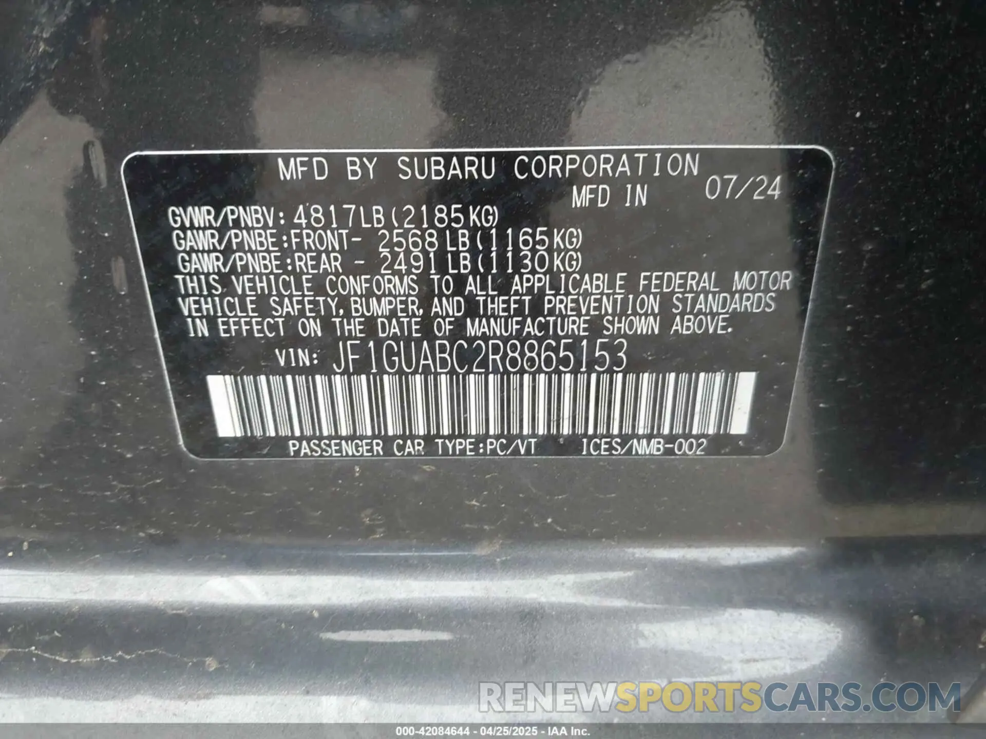 9 Фотография поврежденного автомобиля JF1GUABC2R8865153 SUBARU IMPREZA 2024