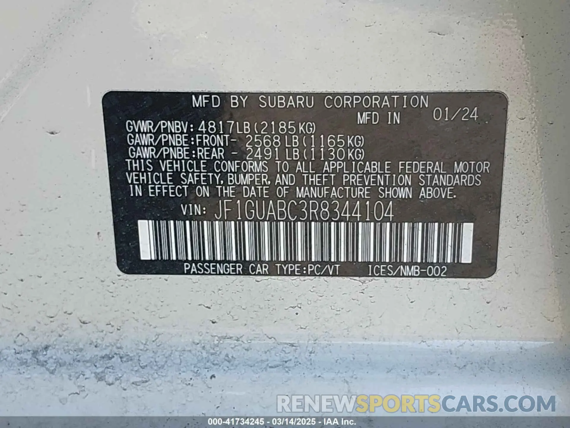 9 Photograph of a damaged car JF1GUABC3R8344104 SUBARU IMPREZA 2024