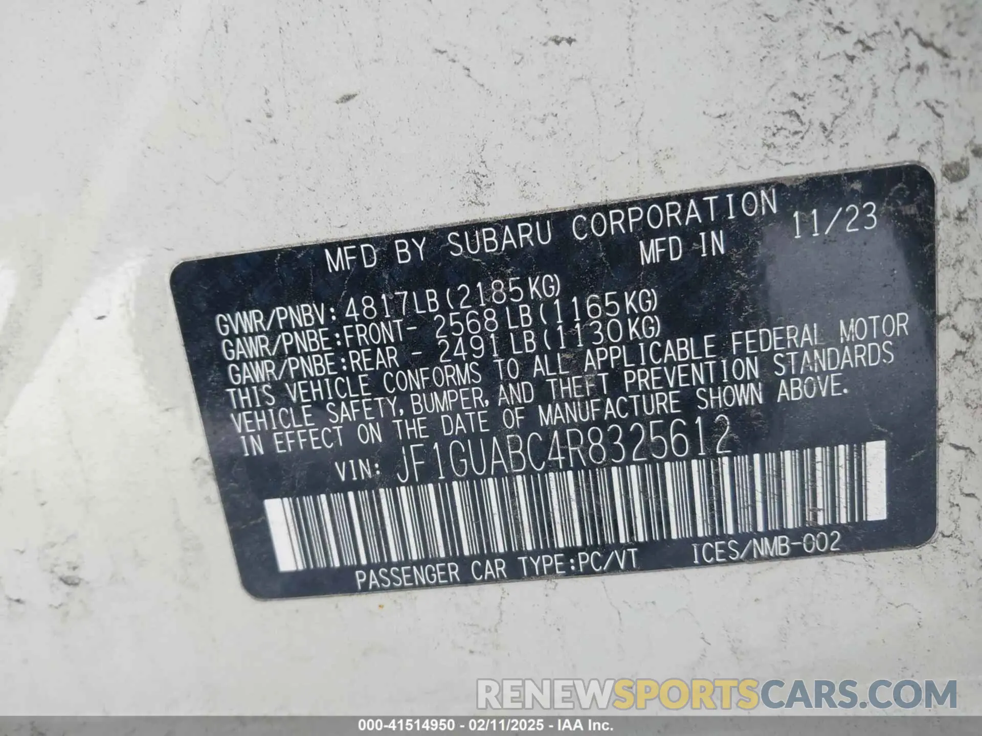9 Фотография поврежденного автомобиля JF1GUABC4R8325612 SUBARU IMPREZA 2024