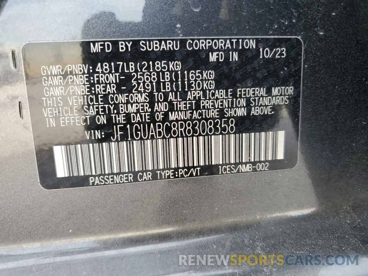 13 Photograph of a damaged car JF1GUABC8R8308358 SUBARU IMPREZA 2024