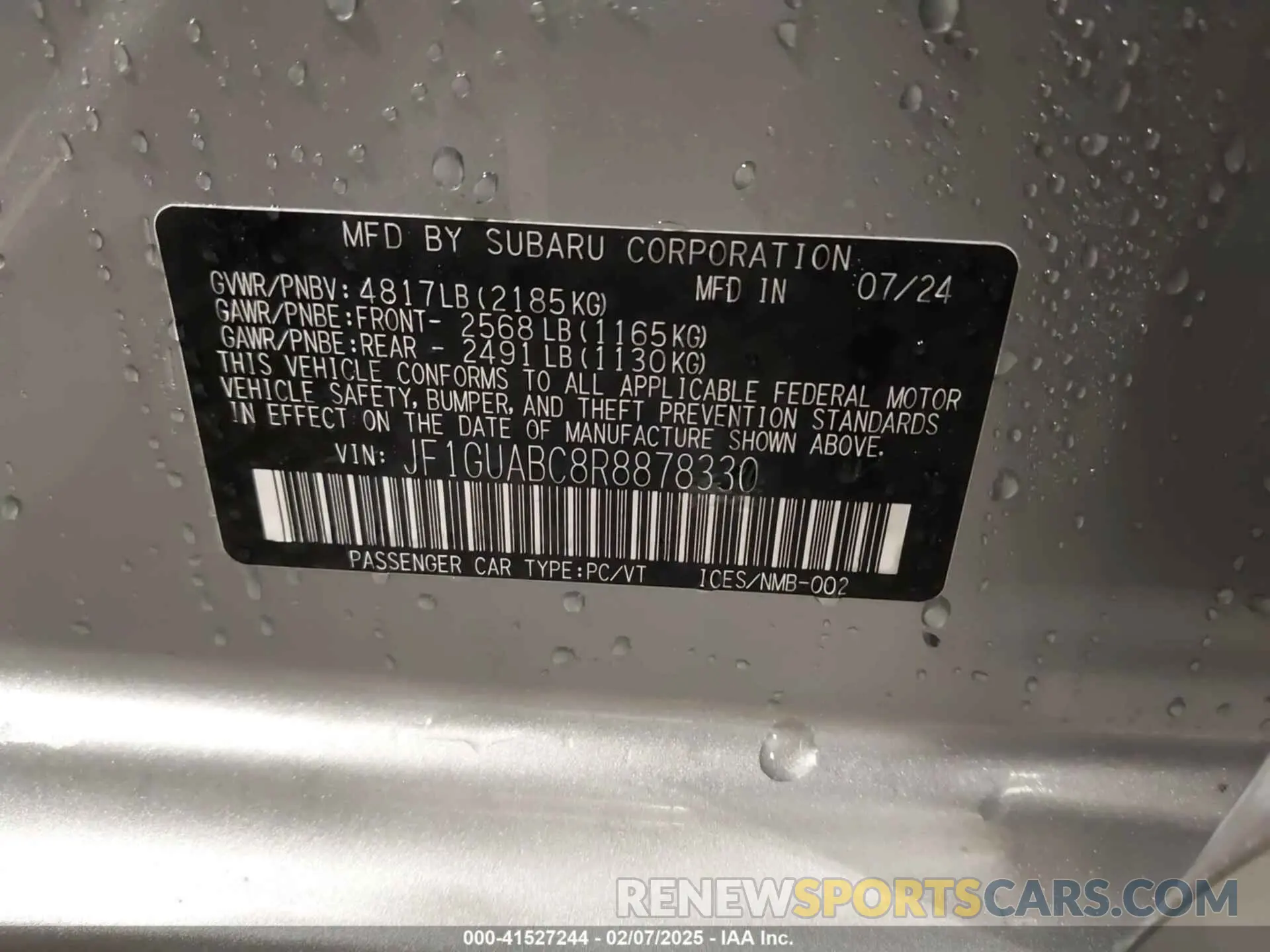 9 Фотография поврежденного автомобиля JF1GUABC8R8878330 SUBARU IMPREZA 2024