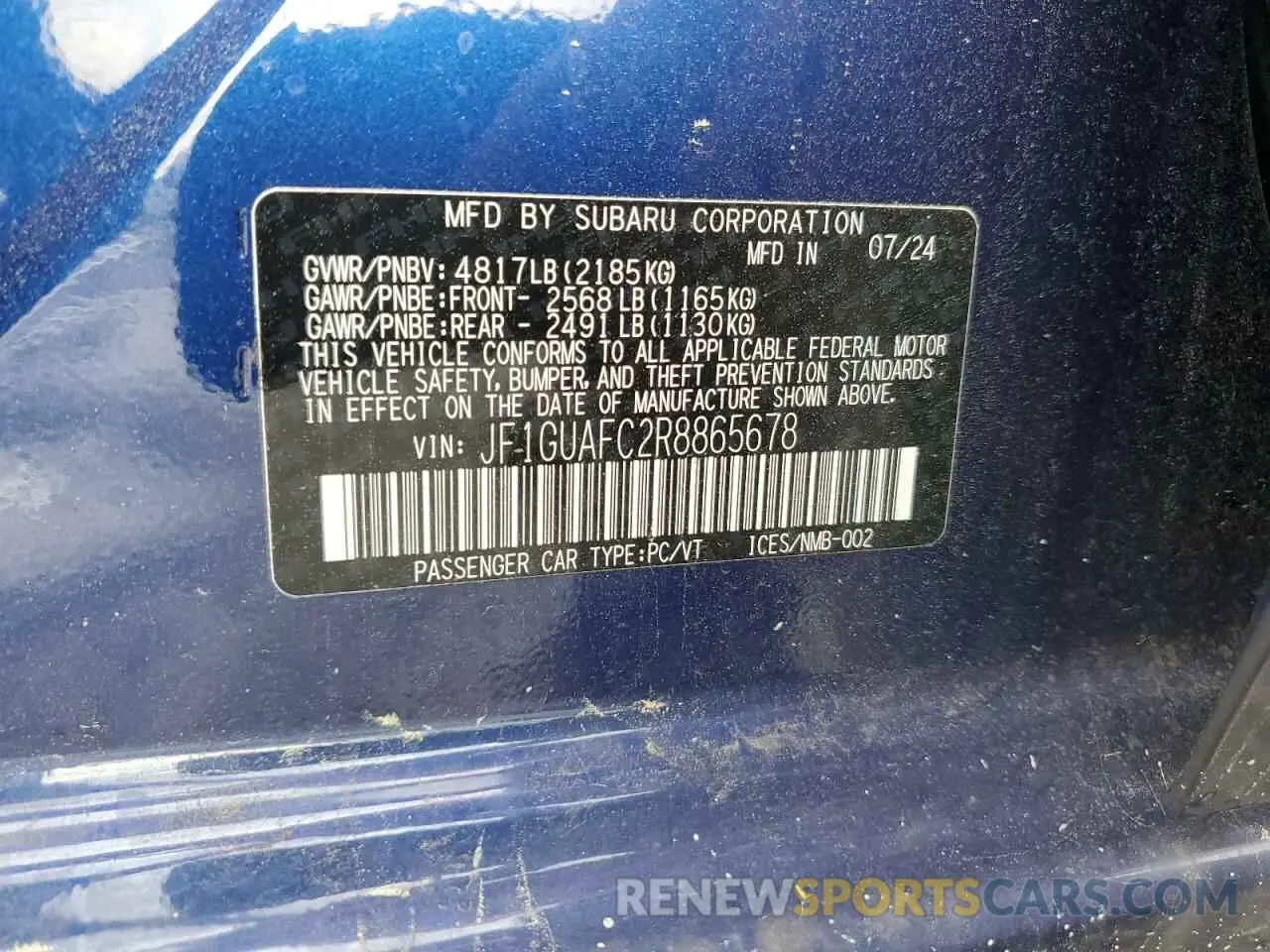 13 Фотография поврежденного автомобиля JF1GUAFC2R8865678 SUBARU IMPREZA 2024