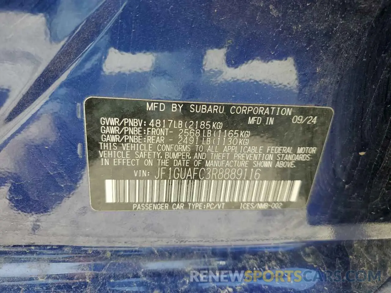 12 Photograph of a damaged car JF1GUAFC3R8889116 SUBARU IMPREZA 2024