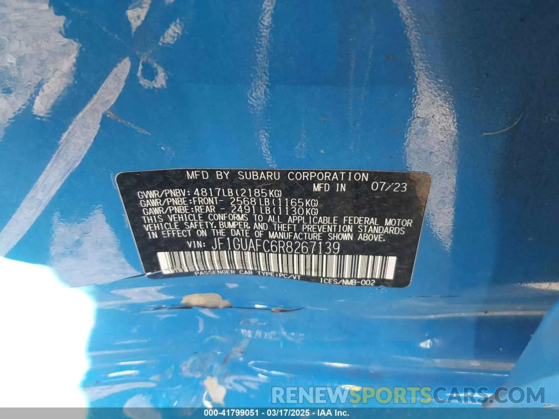 9 Фотография поврежденного автомобиля JF1GUAFC6R8267139 SUBARU IMPREZA 2024