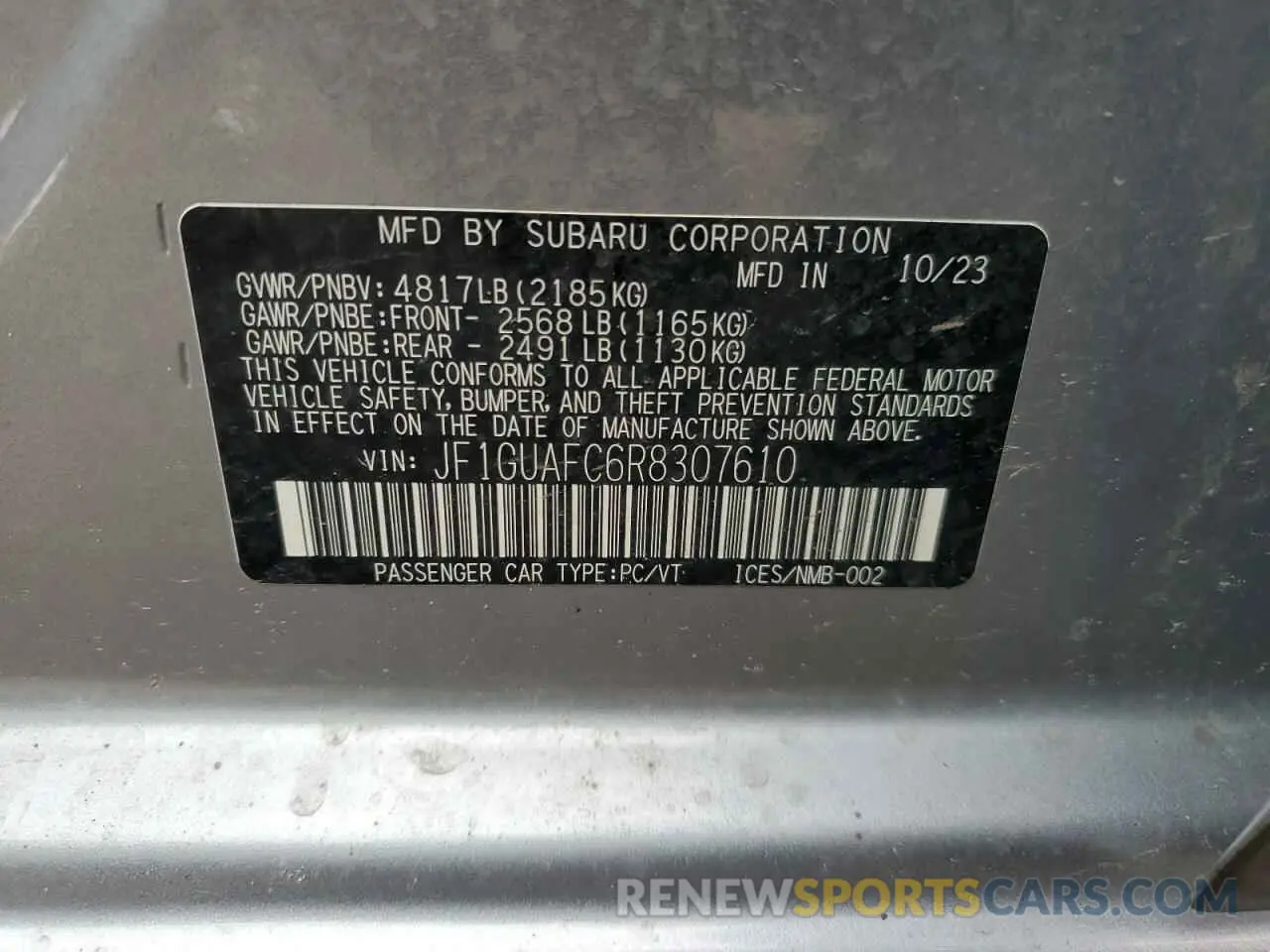 14 Photograph of a damaged car JF1GUAFC6R8307610 SUBARU IMPREZA 2024