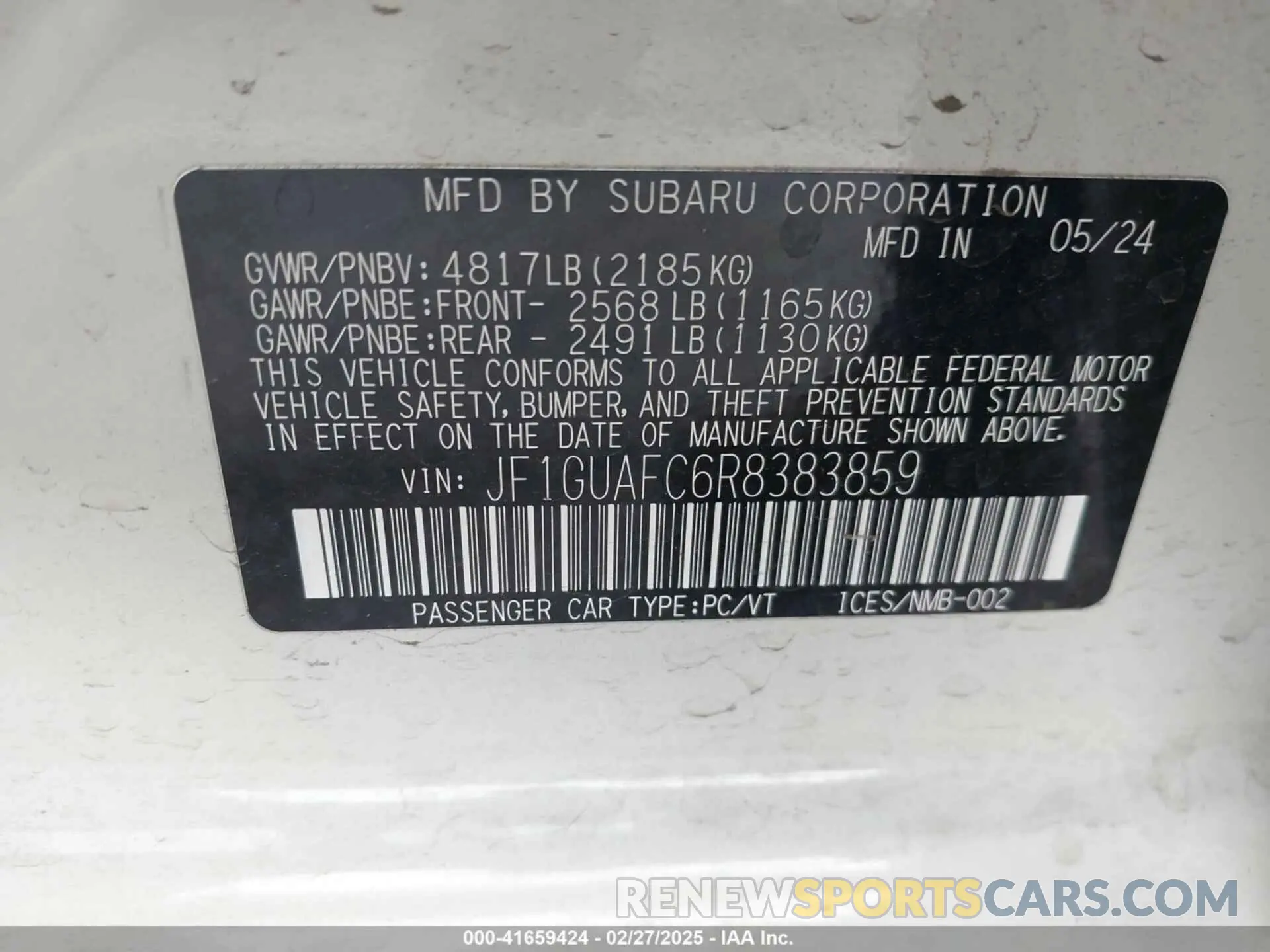 9 Фотография поврежденного автомобиля JF1GUAFC6R8383859 SUBARU IMPREZA 2024