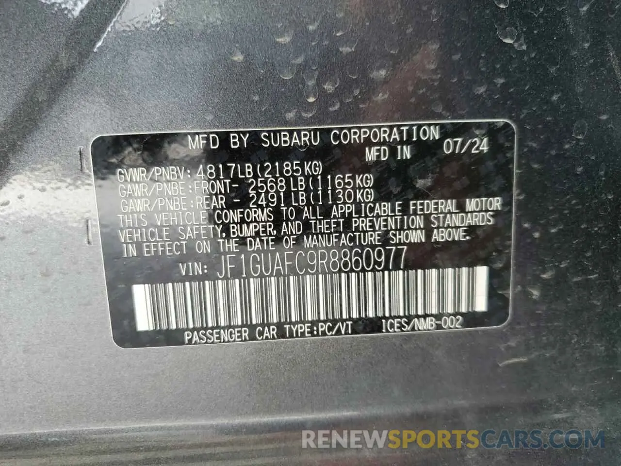 12 Photograph of a damaged car JF1GUAFC9R8860977 SUBARU IMPREZA 2024