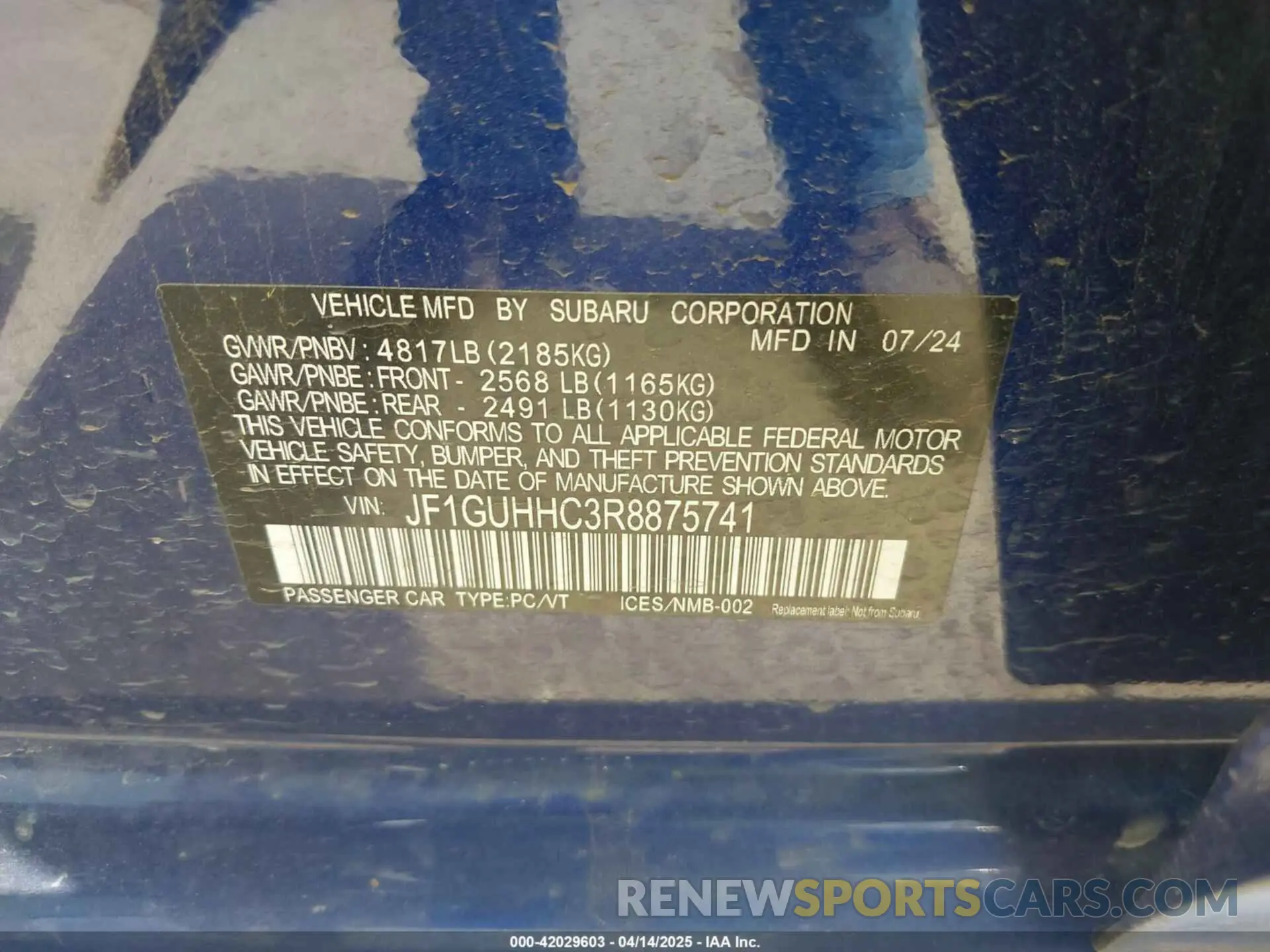 9 Фотография поврежденного автомобиля JF1GUHHC3R8875741 SUBARU IMPREZA 2024