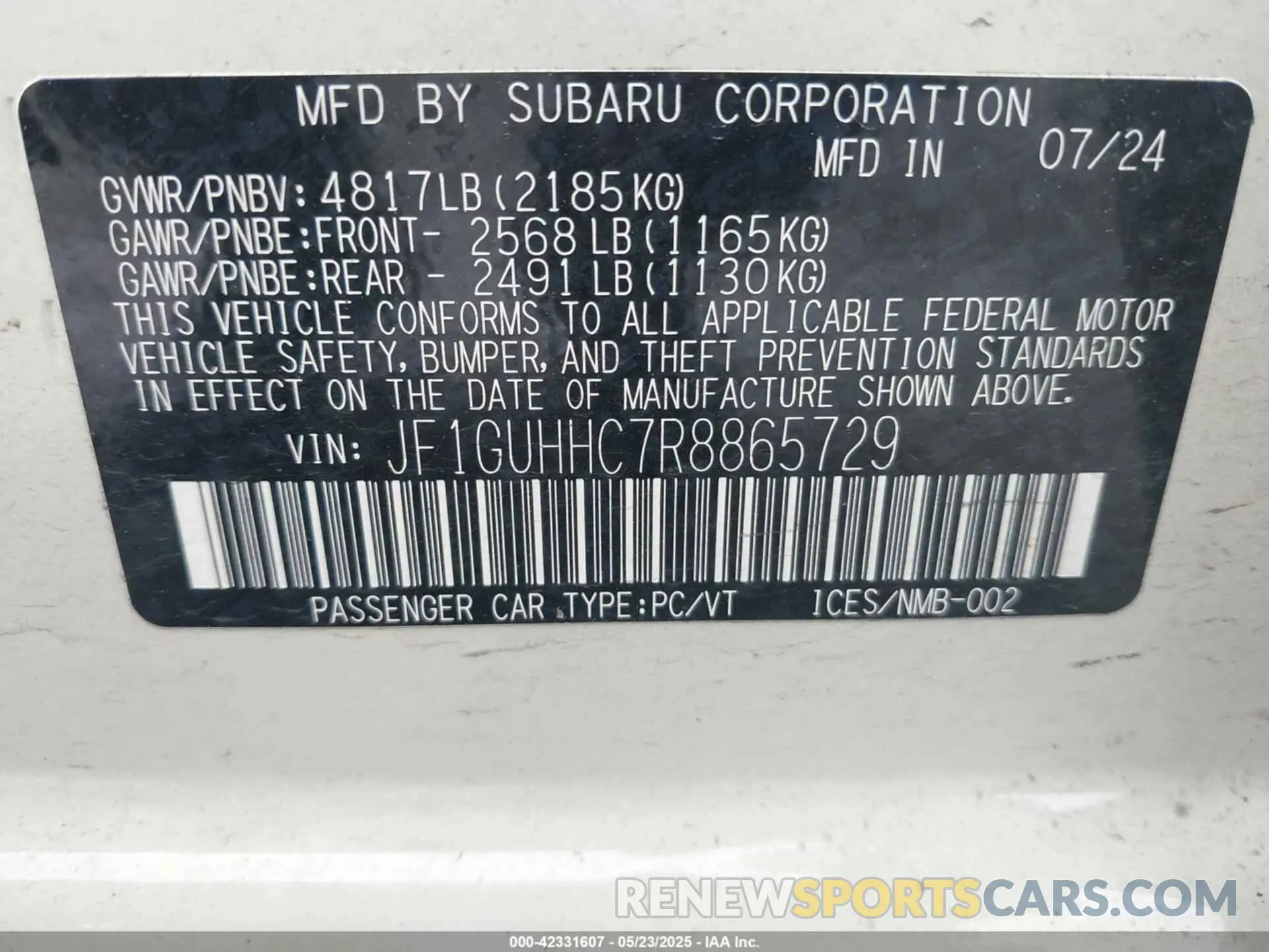 9 Photograph of a damaged car JF1GUHHC7R8865729 SUBARU IMPREZA 2024