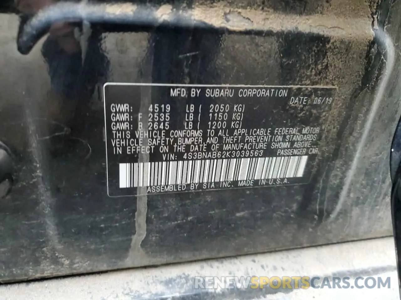 14 Photograph of a damaged car 4S3BNAB62K3039563 SUBARU LEGACY 2019