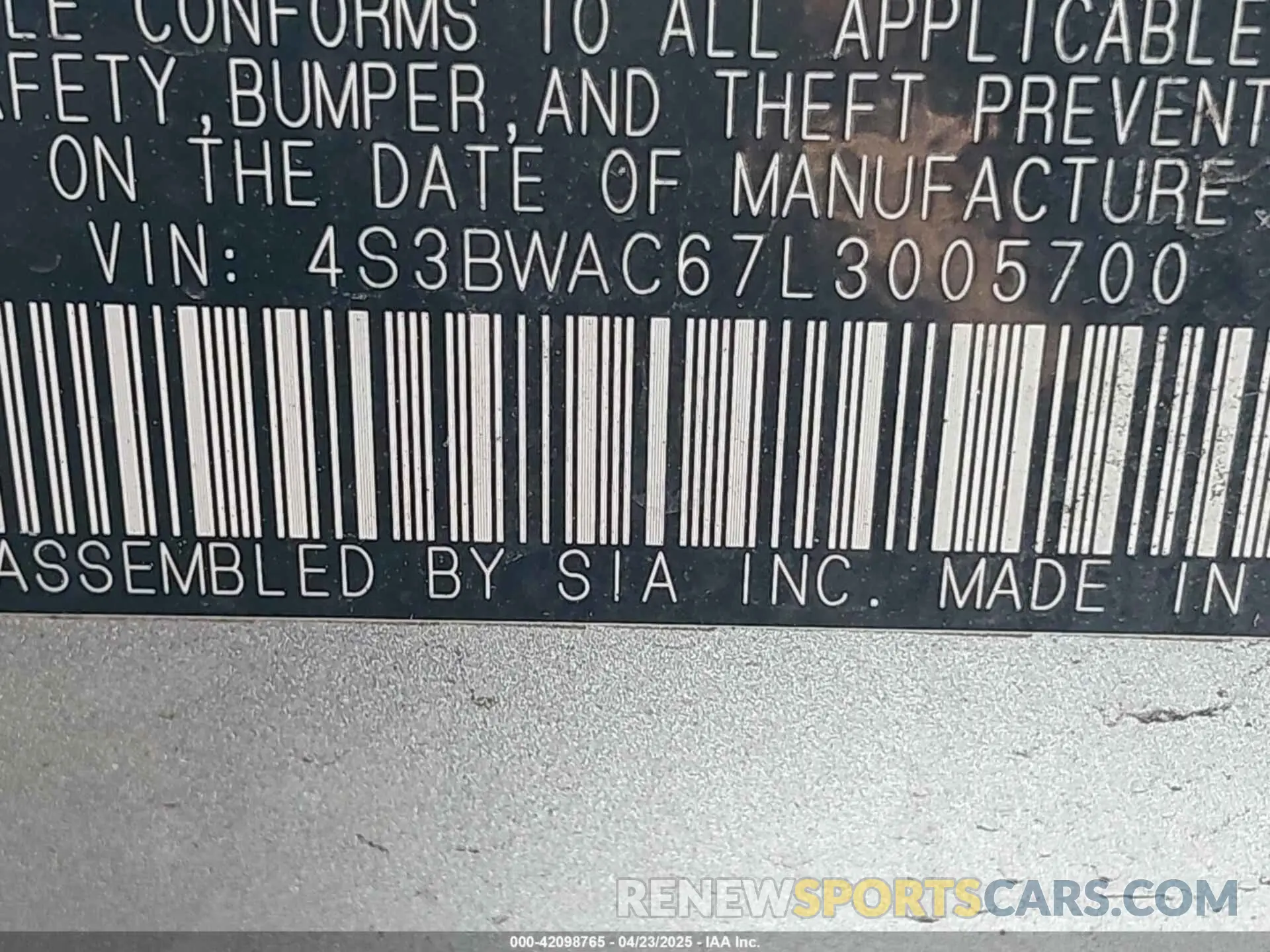 9 Фотография поврежденного автомобиля 4S3BWAC67L3005700 SUBARU LEGACY 2020